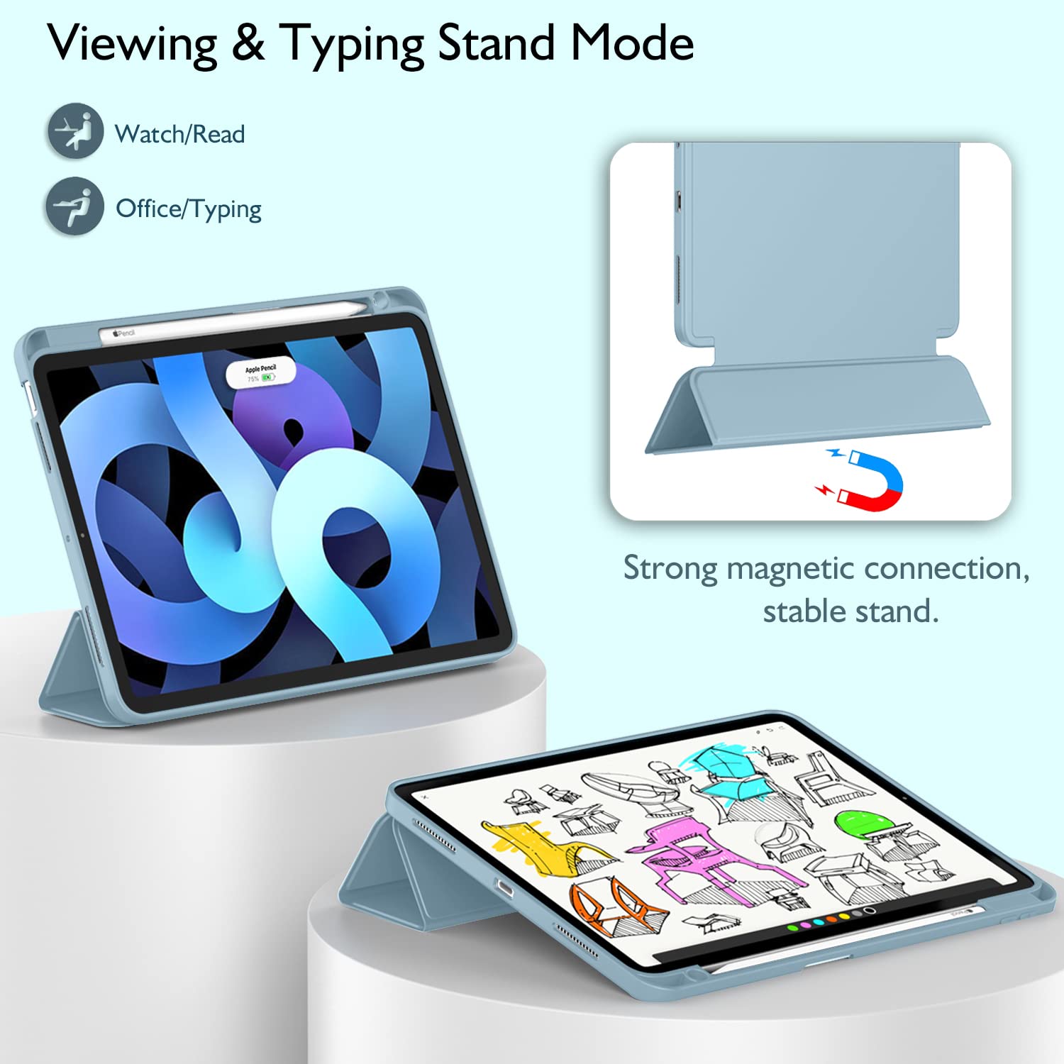 ZryXal iPad Air 11 Inch Case for M3 (2025) & M2 (2024) Models, Compatible with 5th & 4th Generation iPad Air 10.9 Inch (2022/2020) - Protective Cover with Touch ID Support & Auto Wake/Sleep Feature (Light Blue) - Perfect for Work, Travel & Everyday Use