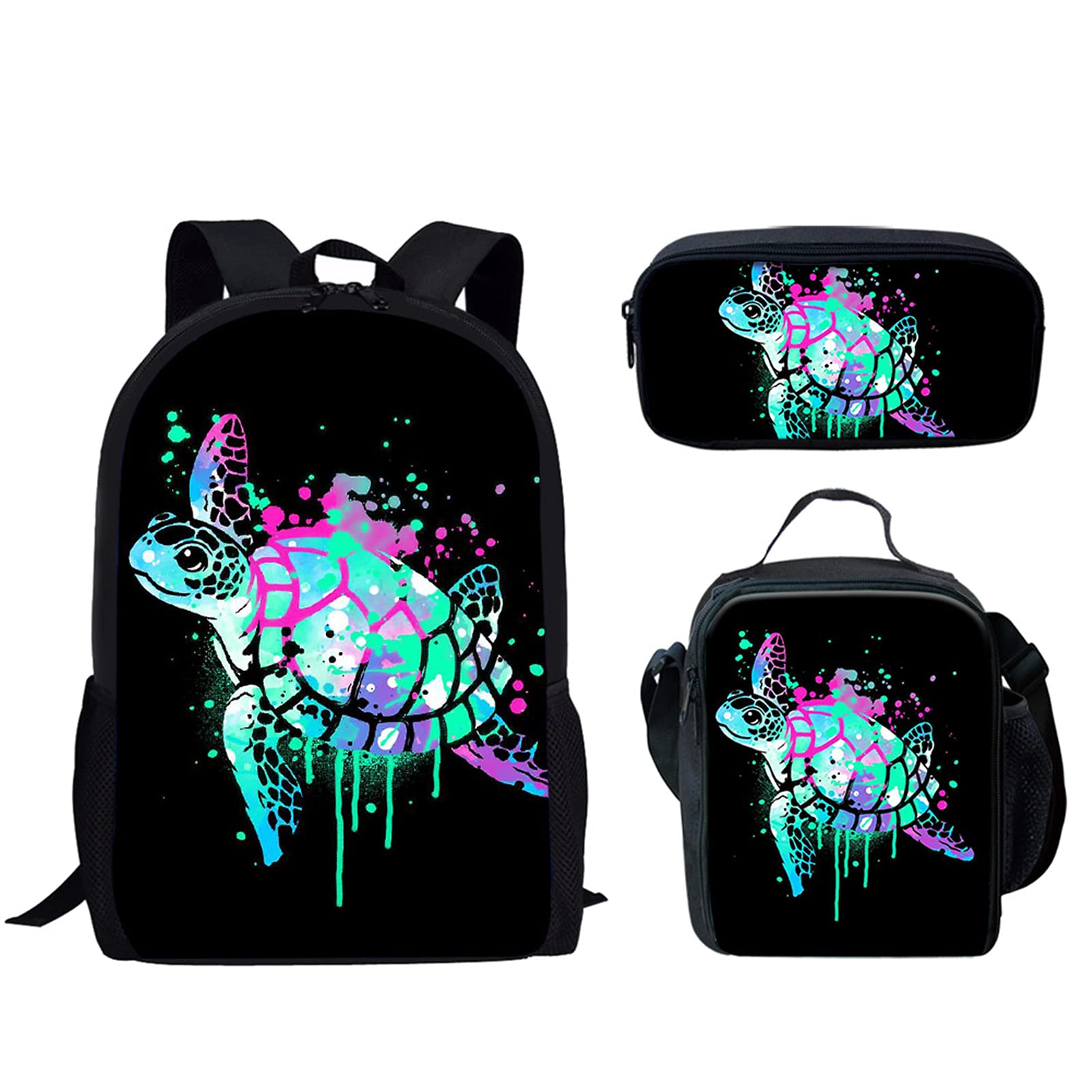 GLENLCWE Art Tie Dye Turtle Print Kids 3-Piece Backpack Set - School Backpack, Lunch Box & Pencil Case for Boys & Girls | Perfect Gift for School, Travel & Outdoor Activities