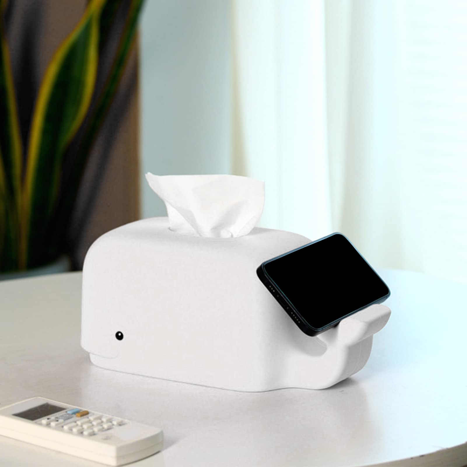 Whale Silicone Tissue Box Cover - Cute Tissue Dispenser Holder for Facial Tissues & Napkins | Phone & Tablet Stand | Office & Living Room Organizer (Light Blue) | Perfect for Home Decor, Desk Accessories & Gift Ideas