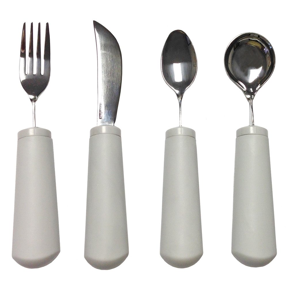 Kinsman Classic Bendable Utensils Set - 4-Piece Adaptive Silverware (Fork, Knife, Teaspoon, Soup Spoon) for Elderly & Disabled - Durable & Flexible Eating Aids for Assisted Living, Nursing Homes & Home Care
