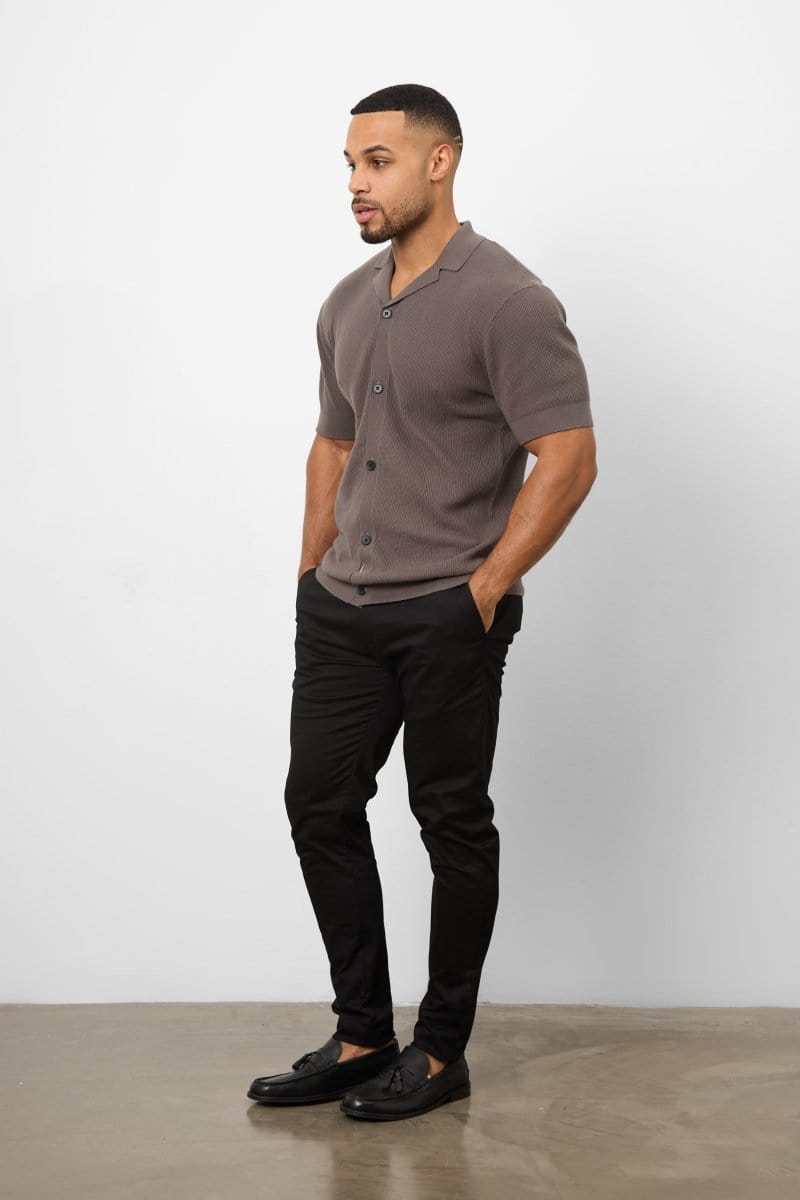 Stylish Knitted Cuban Collar Shirt in Dark Mole - Perfect for Casual Outings & Summer Vacations