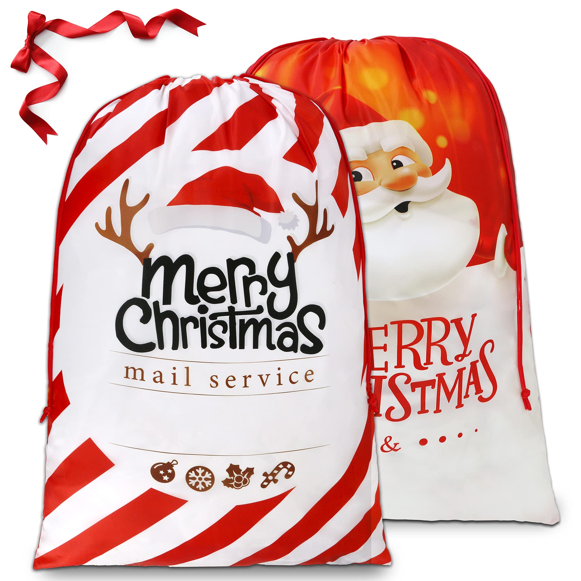 BeeGreen 2-Pack Extra Large Christmas Gift Bags 27.6x42 Inch - Heavy Duty Santa Sack Drawstring Bags for Holiday Wrapping, Family Gifts & Party Favors - Perfect for Christmas Morning, Secret Santa Exchanges & Festive Home Decor