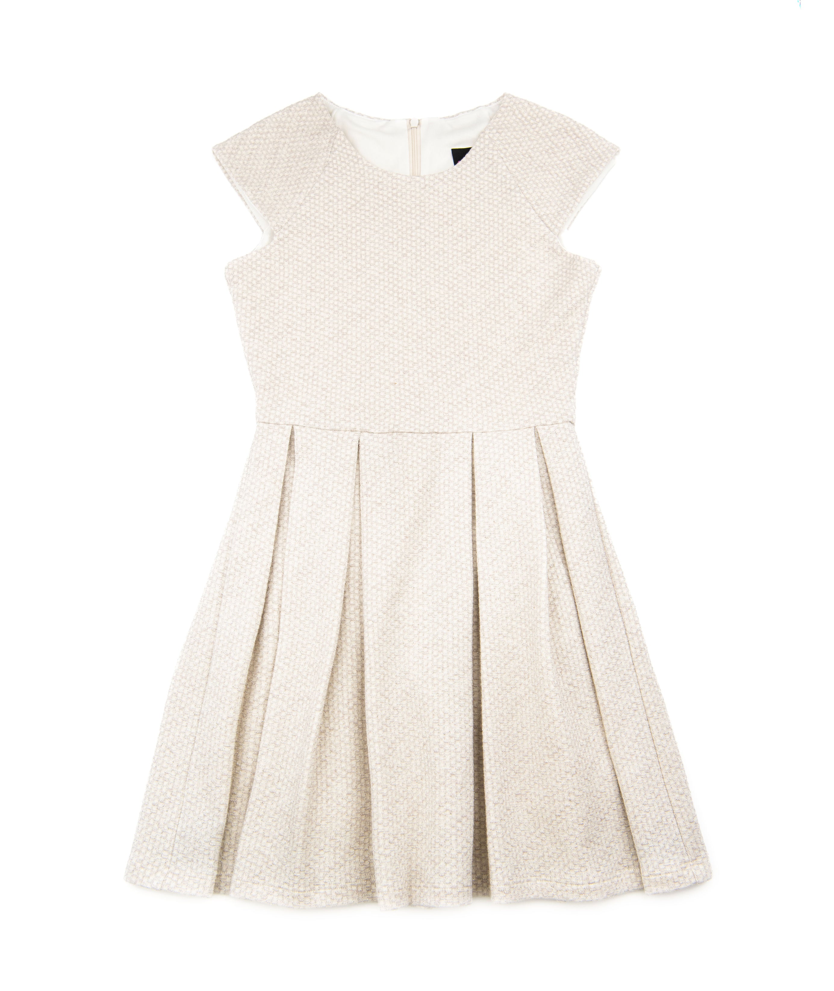 By Debra Girls Ali Ivory/Silver Cap Sleeve Box Pleat Dress - Elegant Party & Wedding Guest Attire for Special Occasions