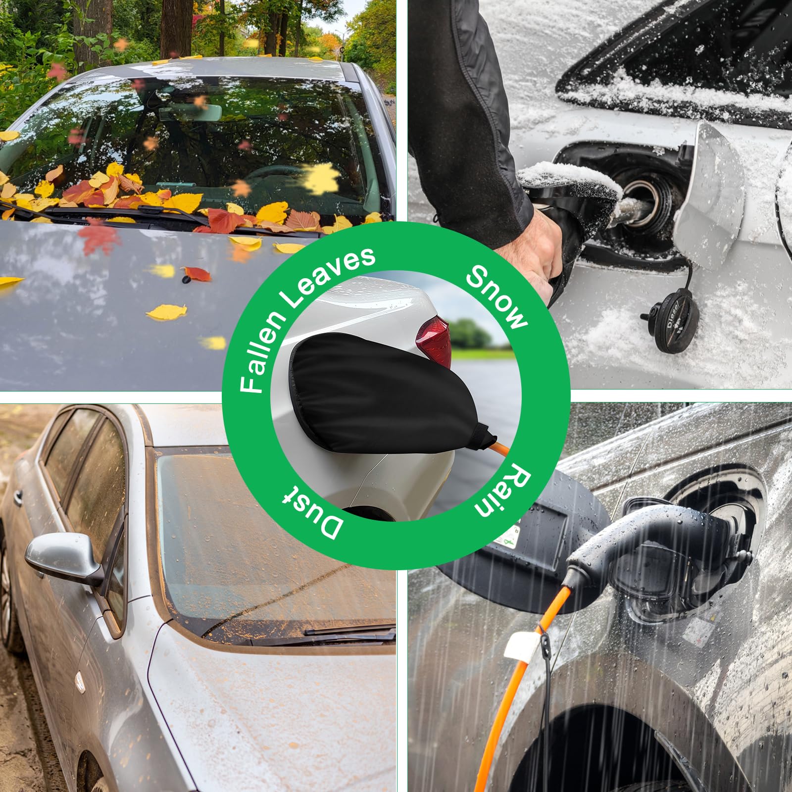 Magnetic Electric Car Charging Port Cover - Waterproof, Snow & Sun Protection EV Charger Cover for Tesla, Nissan Leaf, Chevy Bolt - Durable External Charger Protector (Black) | Perfect for Outdoor Parking & Extreme Weather Protection