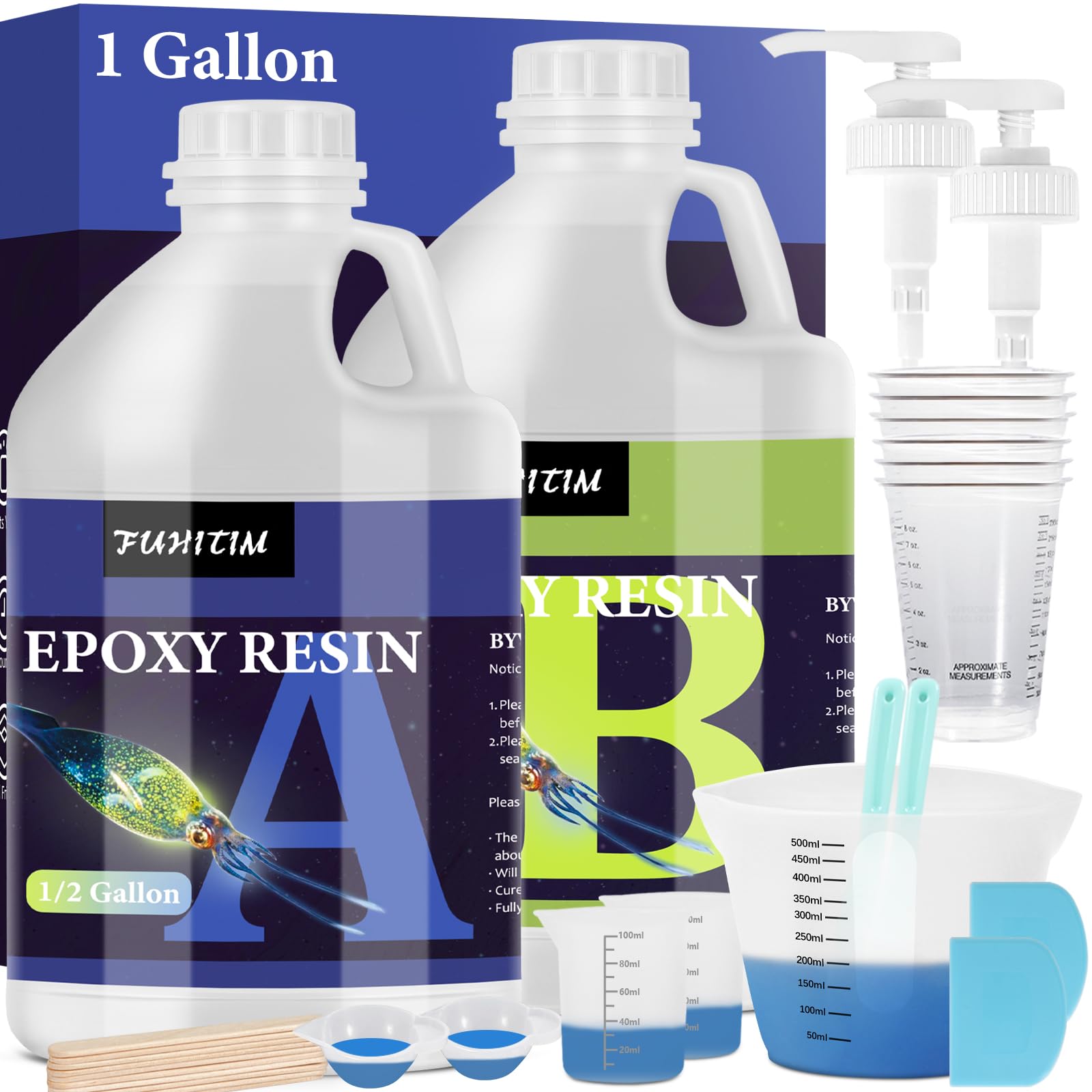 1 Gallon Crystal Clear Epoxy Resin Kit - Self-Leveling High Gloss Casting Resin, No Yellowing & Bubble-Free, 1:1 Mix Ratio for DIY Crafts, River Tables, Countertops - Perfect for Woodworking, Jewelry Making & Home Decor Projects