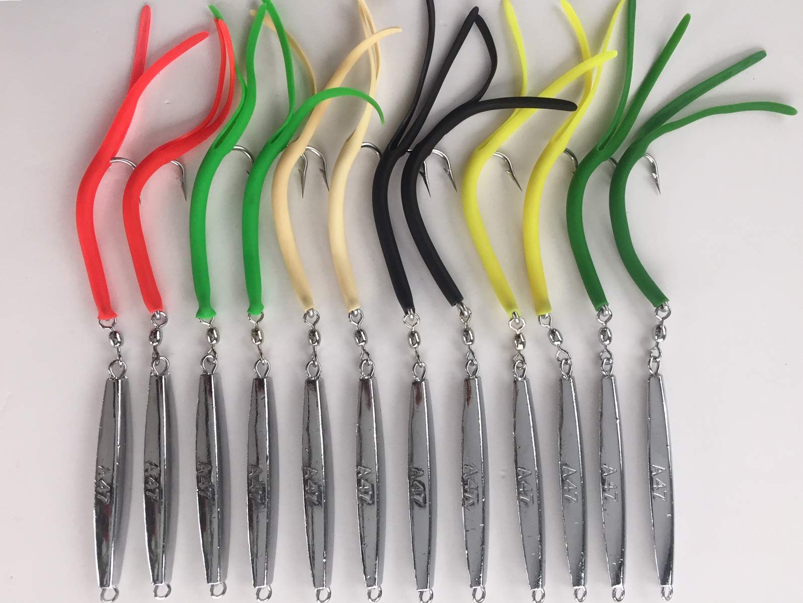 12-Pack Ava Diamond Jigs 4oz with Split Tube Tail Hooks - Saltwater Fishing Lures for Striped Bass, Bluefish & Fluke - Perfect for Surf Casting & Offshore Angling