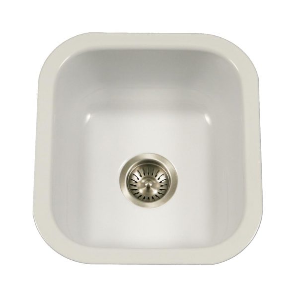 Hamat CER 1618B WH White Enamel Steel Undermount Bar & Prep Sink - Durable Kitchen Sink for Bars, Restaurants & Home Use