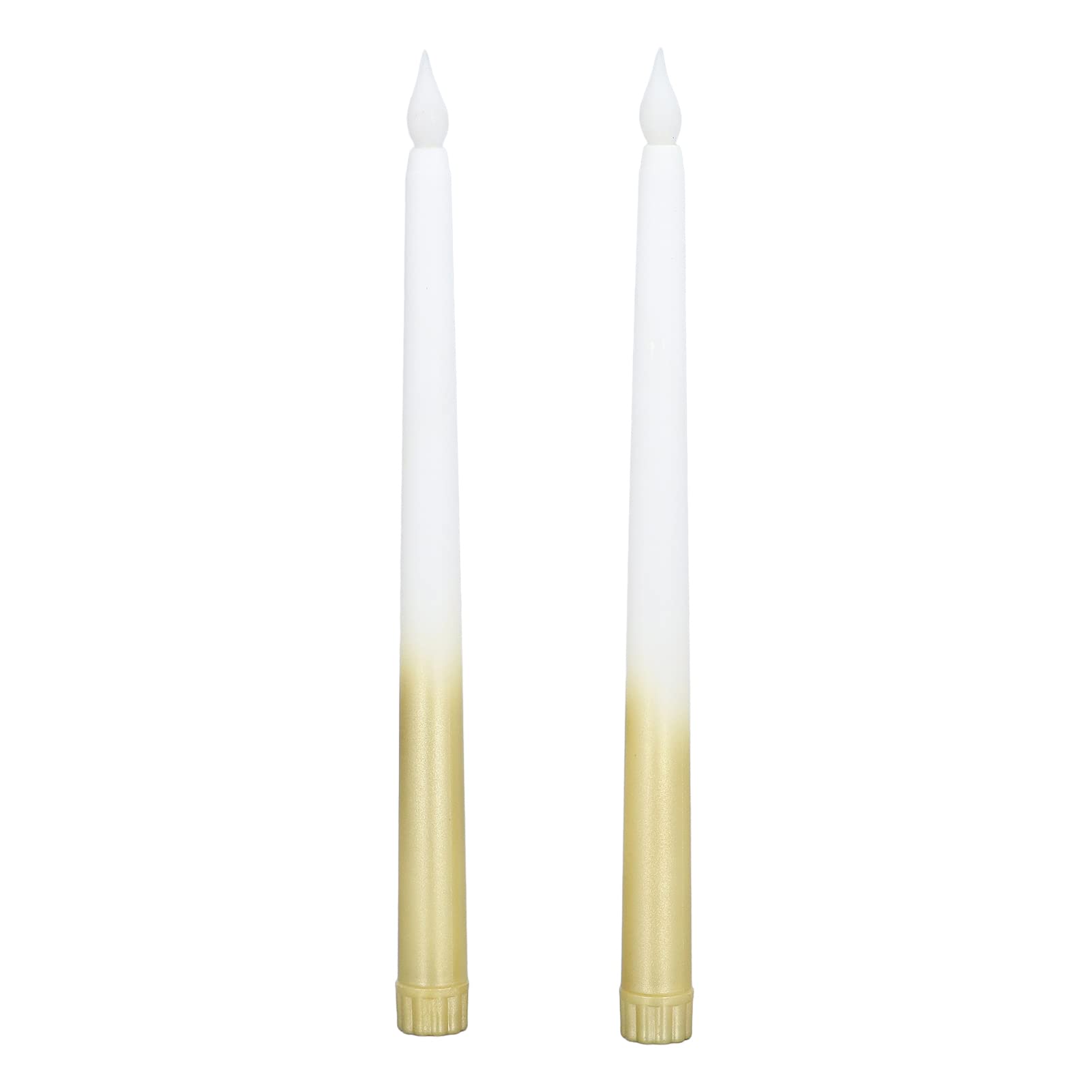 2 Pack LED Tapered Candle Lights with Realistic Flickering Flame - Battery Operated Flameless Candles for Wedding, Birthday Party & Home Decor (Half Spray Gold Finish, Long Bar Design)