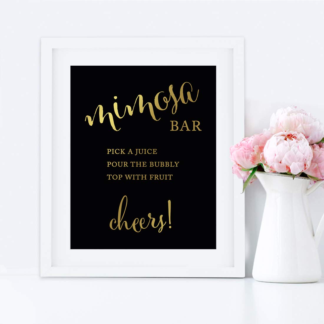 Customizable Andaz Press Wedding Party Sign - Black & Metallic Gold Ink, 8.5x11 Inch Unframed Mimosa Bar Sign - 'Pick a Juice, Pour Champagne, Top with Fruit' Cheers Table Decor - Perfect for Bridal Showers, Receptions & Bachelorette Parties