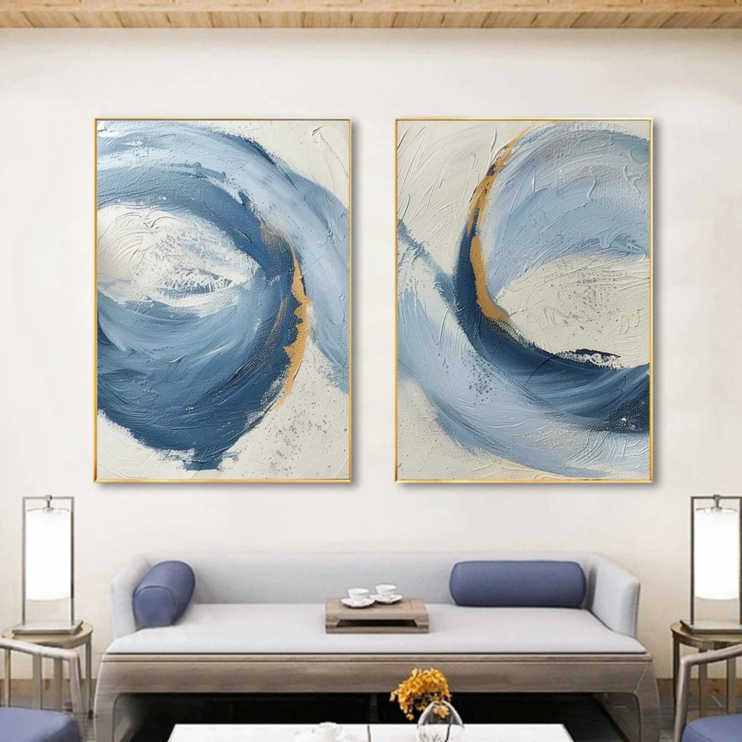 Custom Size Abstract Wall Art Set of 2 - Modern Canvas Paintings for Living Room & Bedroom Decor #AB 414