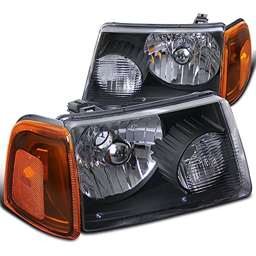 Euro Diamond Black Headlights with Amber Corner Lamps - Compatible with Ford Ranger 2001-2011 Models | Durable Replacement for Enhanced Night Visibility & Stylish Upgrade