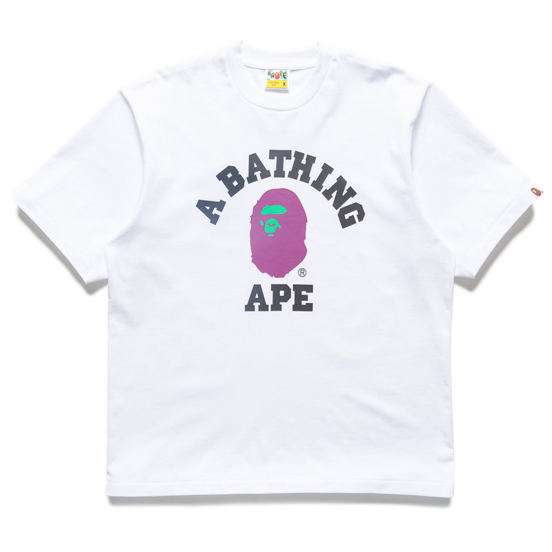 BAPE College Logo T-Shirt for Men - White Cotton Streetwear Tee - Perfect for Casual Wear & Urban Fashion