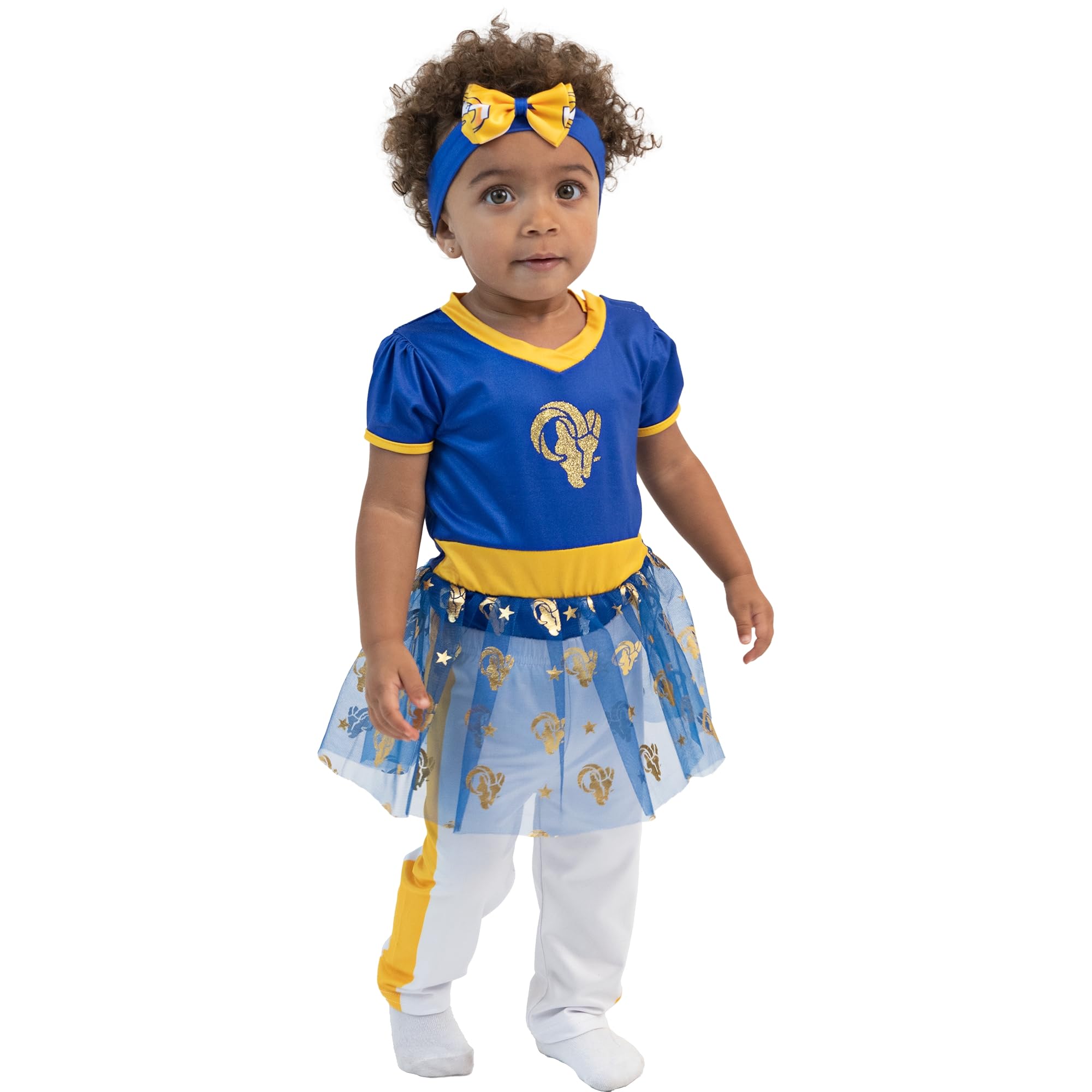 MODERN HERO NFL Officially Licensed One-piece Bodysuit with Mesh Skirt, Leggings & Headband Set - Football Game Outfit, Cheerleader Costume, Sports Fan Apparel