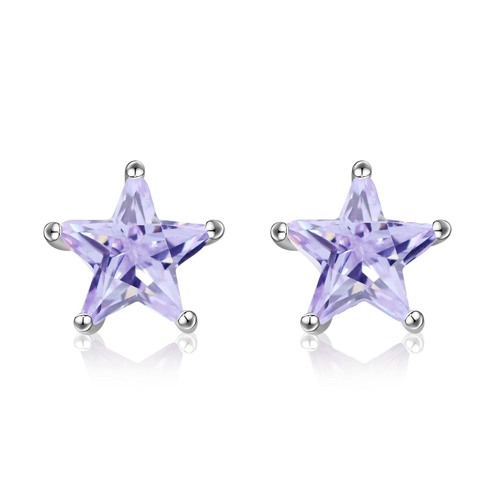 Sterling Silver 5-Prong Black Garnet Ruby Star Cat Pearl Flower Stud Earrings for Women & Girls | Simple Elegant Jewelry for Everyday Wear, Parties & Gifts