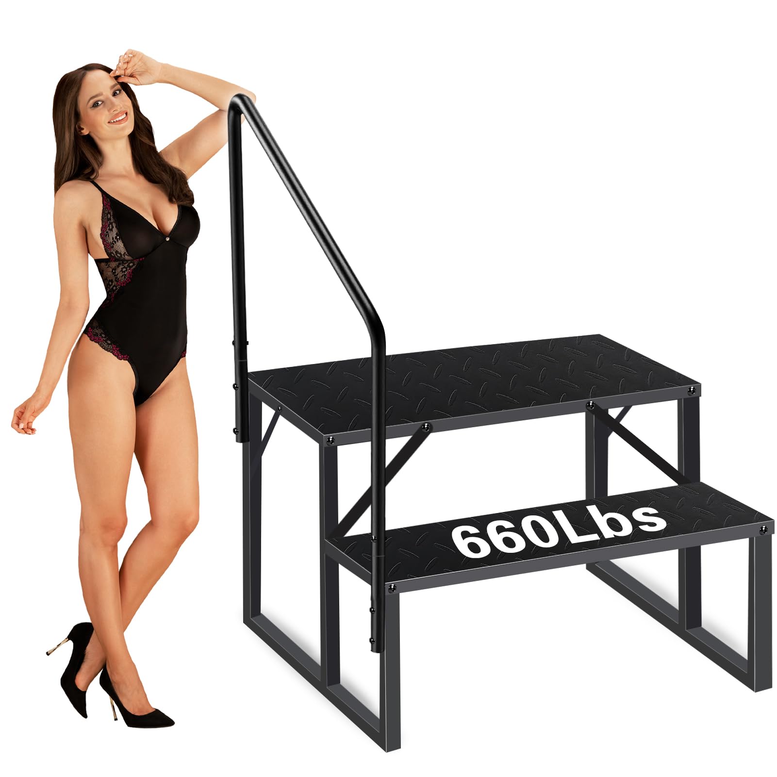 Heavy Duty 2-Step Swimming Pool Ladder with Handrail - 660 lb Capacity Above Ground Pool Steps for Hot Tubs, Spas, RVs, Travel Trailers & 5th Wheel Campers | Perfect for Easy Entry/Exit & Safe Pool Access