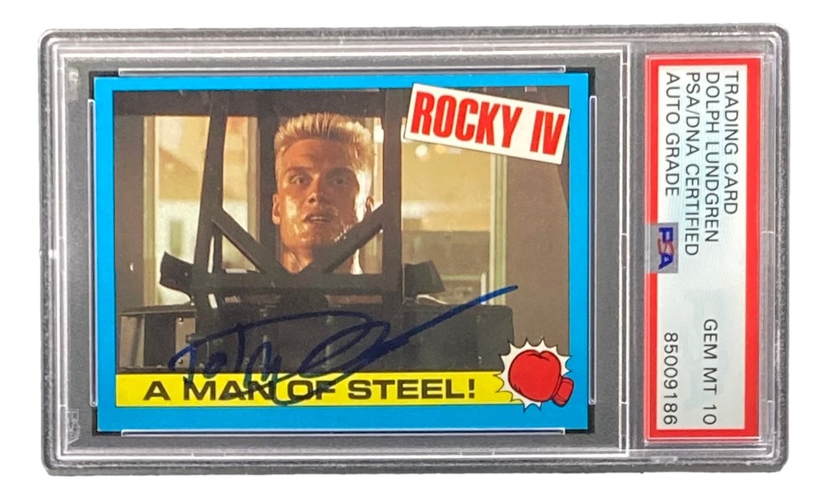 Dolph Lundgren Autographed Ivan Drago 1985 Topps #33 Trading Card PSA/DNA Certified Gem Mint 10 - Rare Rocky IV Collectible for Movie Memorabilia Fans & Sports Card Collectors