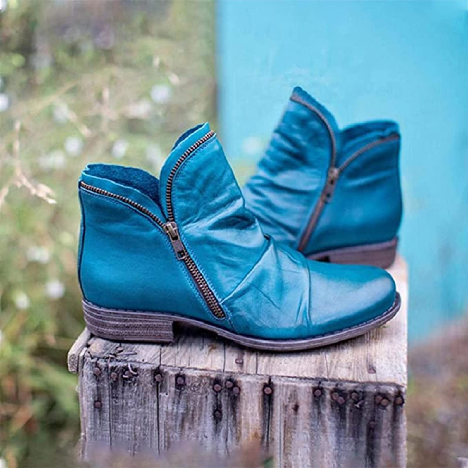 Lausiuoe Women's Ankle Booties - Low Heel Chunky Platform Combat Boots for Casual & Dressy Outfits | Slip-On Cutout Design for Work, Party & Everyday Wear