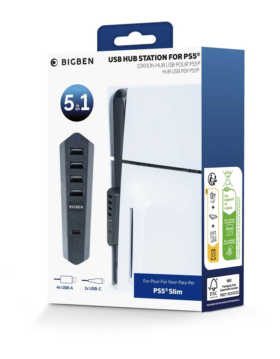 PS5 Slim USB Station Hub - Fast Charging Dock for DualSense Controllers & Accessories | Perfect for Gaming Setups & Home Entertainment Systems