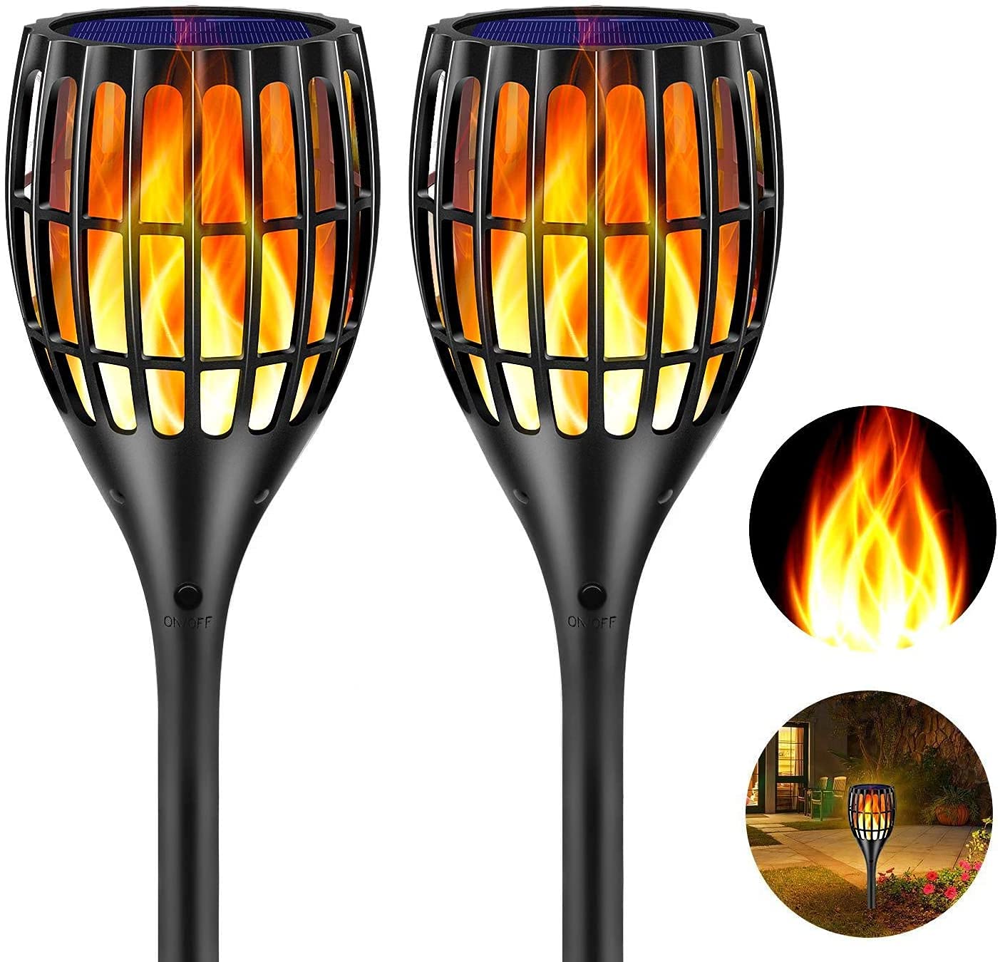 Labensanwa Solar Torch Lights Outdoor Waterproof with Flickering LED Flames - 2 Pack Solar Powered Tiki Torches for Garden, Patio, Pathway & Backyard Decor | Perfect for Parties, Weddings & Outdoor Events