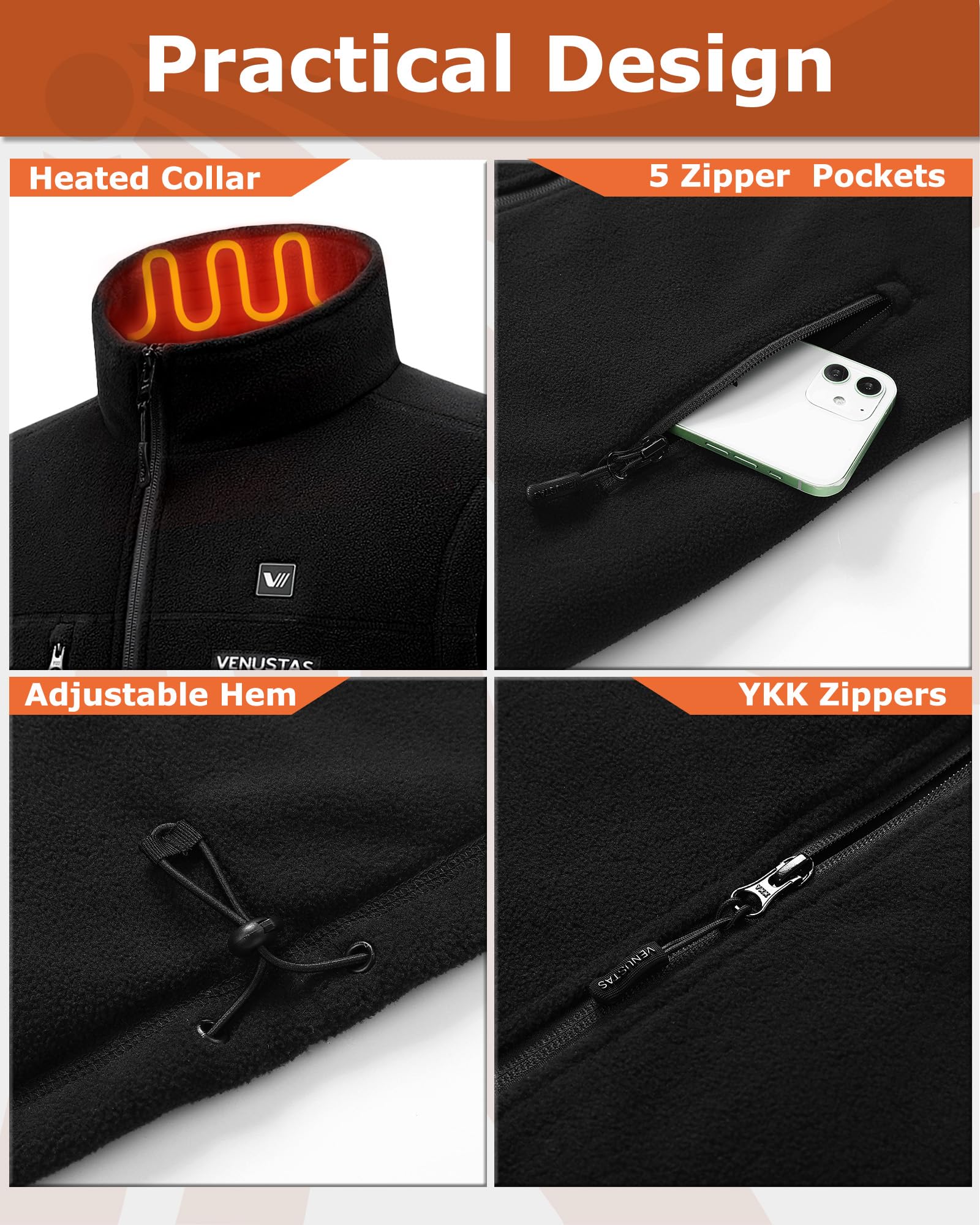 Venustas Women's Heated Vest with 6 Heating Zones - Lightweight Electric Fleece Jacket with Rechargeable Battery for Outdoor, Hiking & Winter Activities