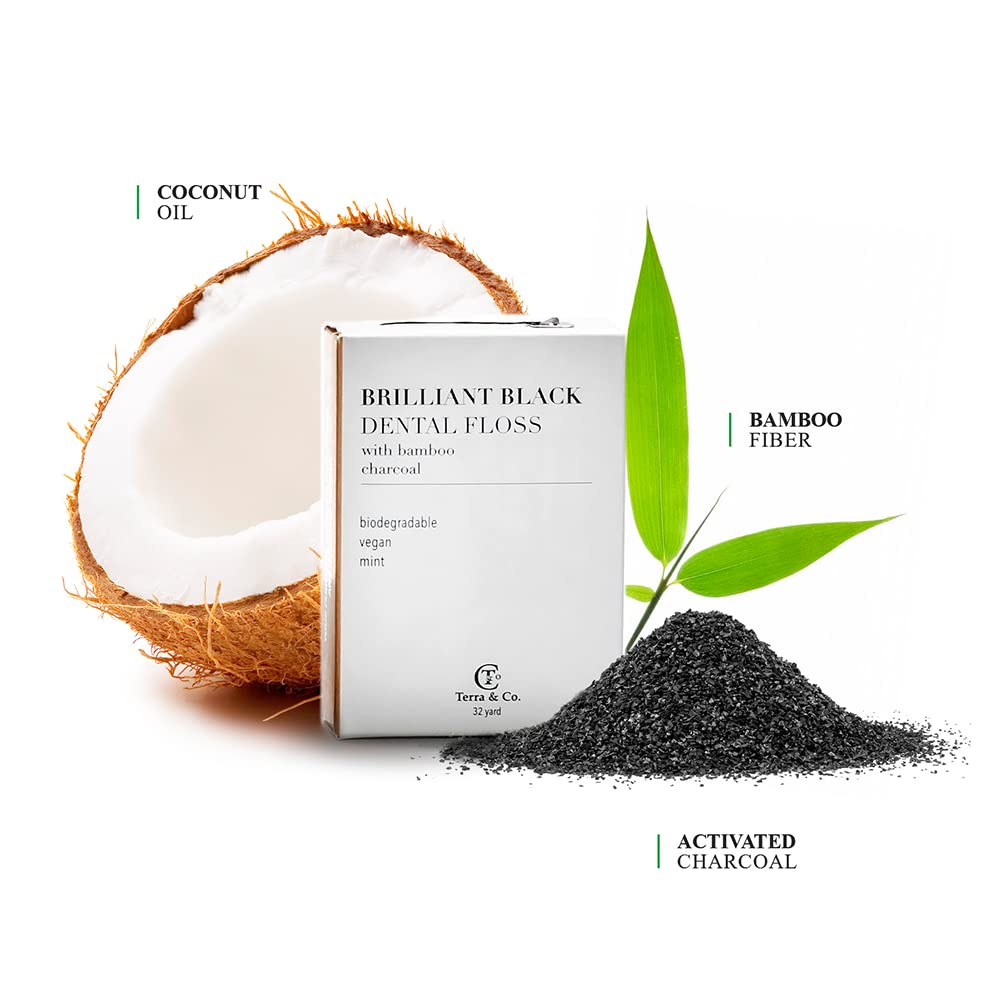 Organic Teeth Whitening Dental Floss with Activated Bamboo Charcoal - Vegan, Cruelty-Free & All Natural (32 Yards) | Luxury Oral Care for Fresh Breath & Stain Removal | Perfect for Travel, Home & Office Use