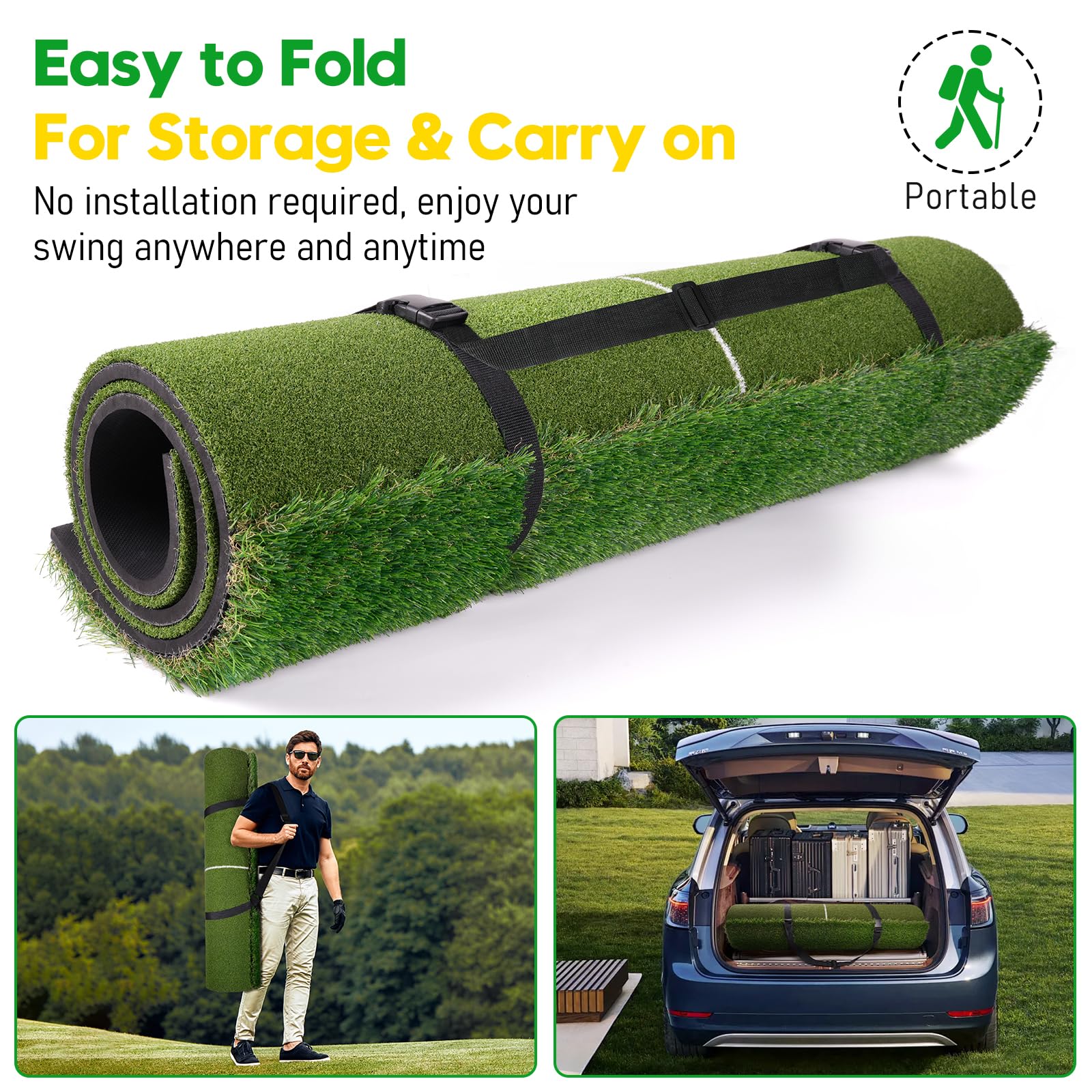 Premium Dual-Turf Golf Practice Mat with Ball Tray - 5x4 FT Indoor/Outdoor Golf Hitting Mat Includes 10 Golf Balls, 9 Tees & Training Aid - Perfect for Swing Practice, Chipping & Backyard Drills - Great Gift for Men, Boys & Golf Enthusiasts
