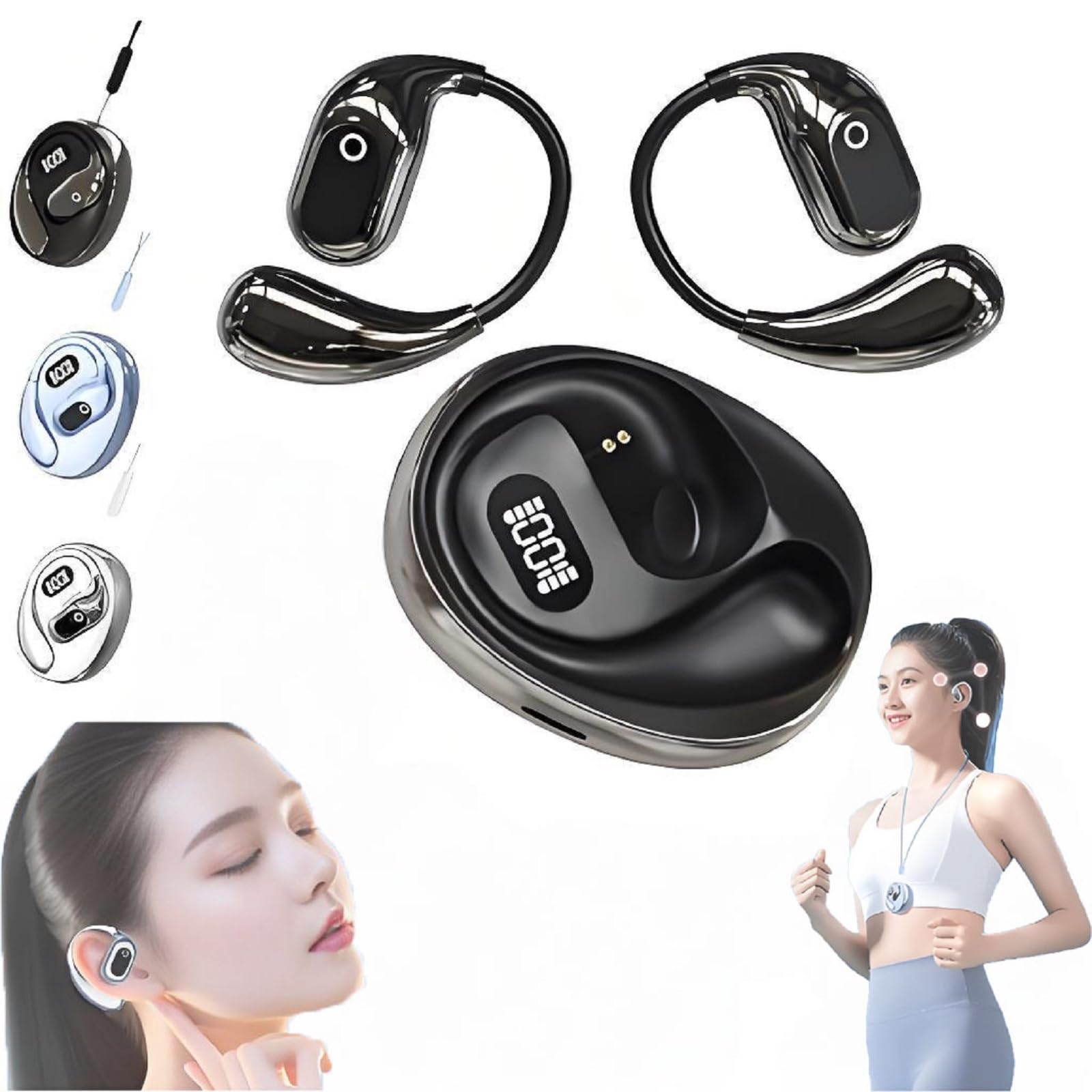 Open XG99 Wireless Bluetooth Earbuds 2025 - Open Ear Hanging Headphones with BT 5.0, IPX5 Waterproof, Comfort Fit for Running, Cycling & Outdoor Sports (Black)