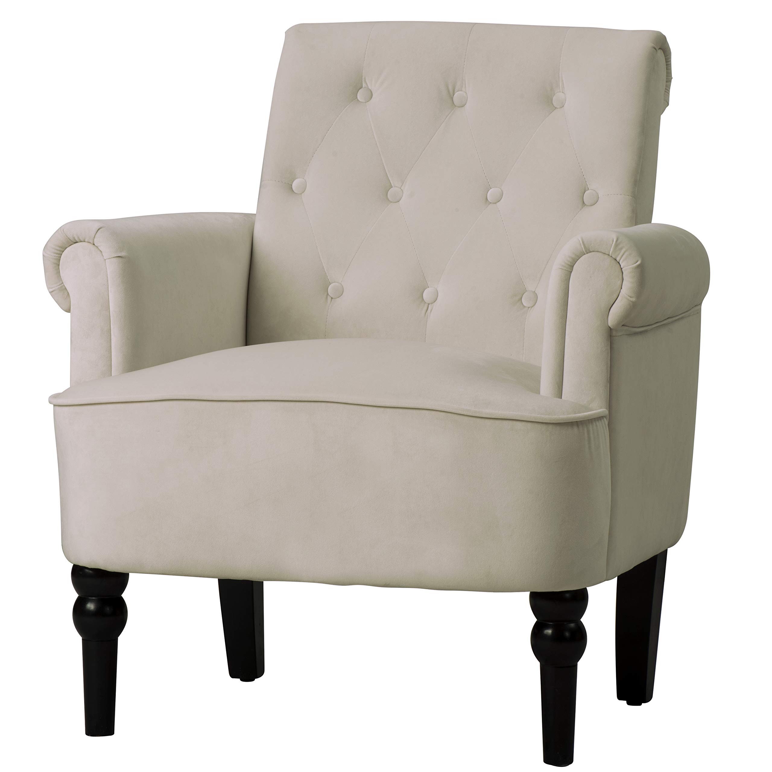 Mid Century Modern Accent Chair - Velvet Upholstered Armchair with Button Tufted Design & Padded Seat - Compact Space-Saving Chair for Living Room, Bedroom or Home Office - Off White - Perfect for Small Apartments & Cozy Reading Nooks