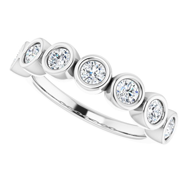 0.70 Carat Bezel Set Round Diamond Wedding Band - 7 Stone Anniversary Ring for Women - Perfect for Bridal, Engagement, Anniversary & Special Occasions