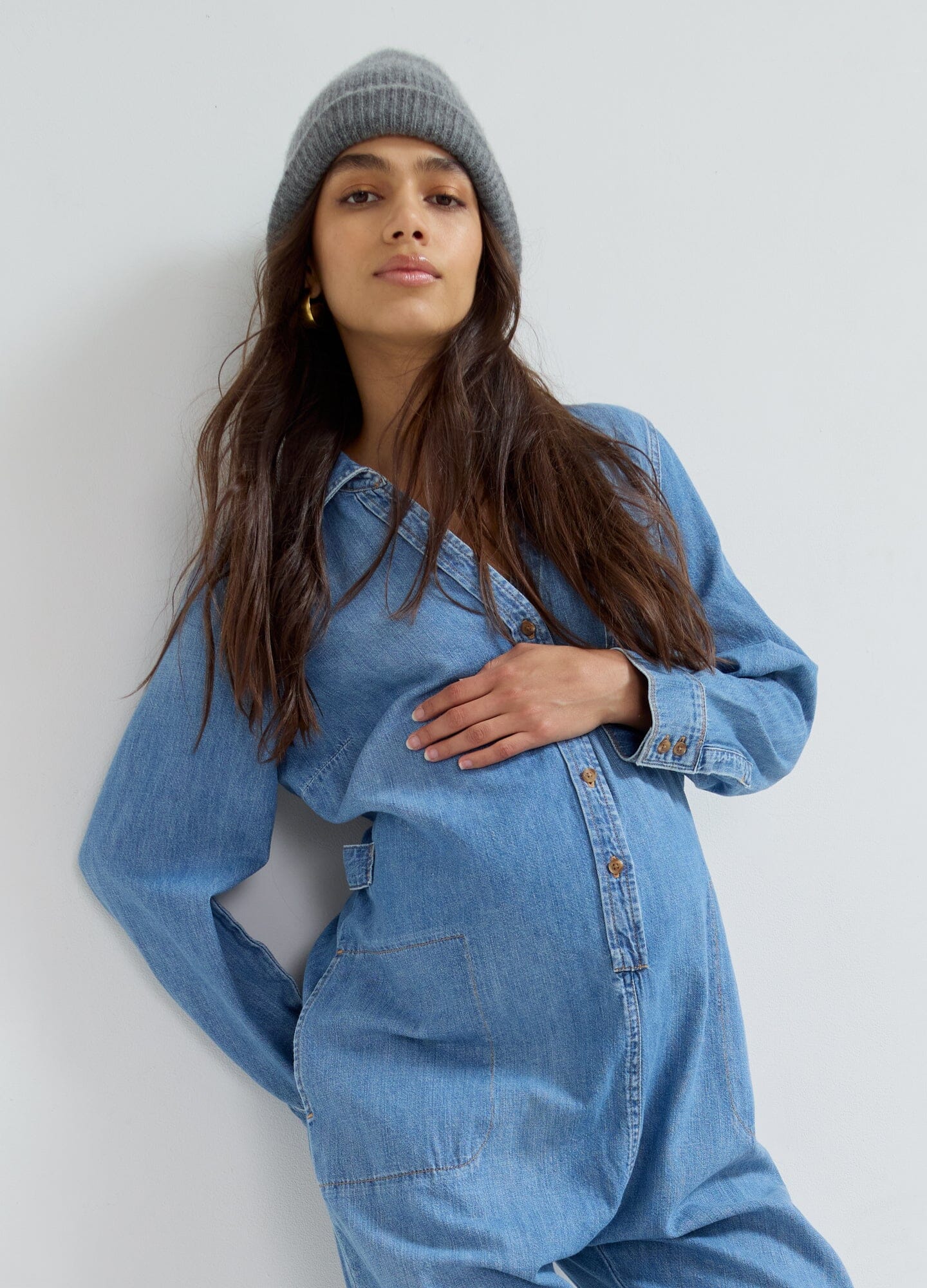 Comfortable Nursing Denim Jumpsuit for Moms - Soft Stretch Maternity Wear for Breastfeeding - Perfect for Daily Wear, Outings & Nursing Sessions