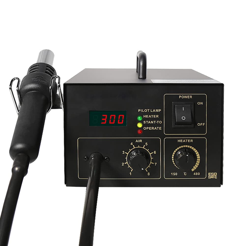 220V Digital Display Hot Air Heat Gun - Constant Temperature SMD Desoldering Rework Station with 3 Nozzles for Electronics Repair, Soldering, and DIY Projects