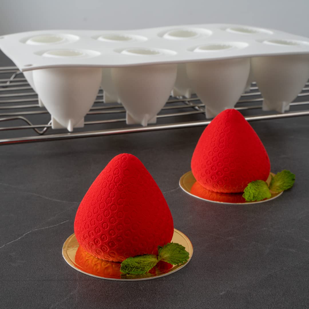 Restaurantware - 8 Cavity Strawberry Silicone Mold Set for Baking, Freezing & Candy Making | Flexible, Non-Stick, Oven-Safe Pastry Molds | Perfect for Cupcakes, Chocolates & DIY Desserts | 10-Pack White Silicone Fruit Molds with Easy Release