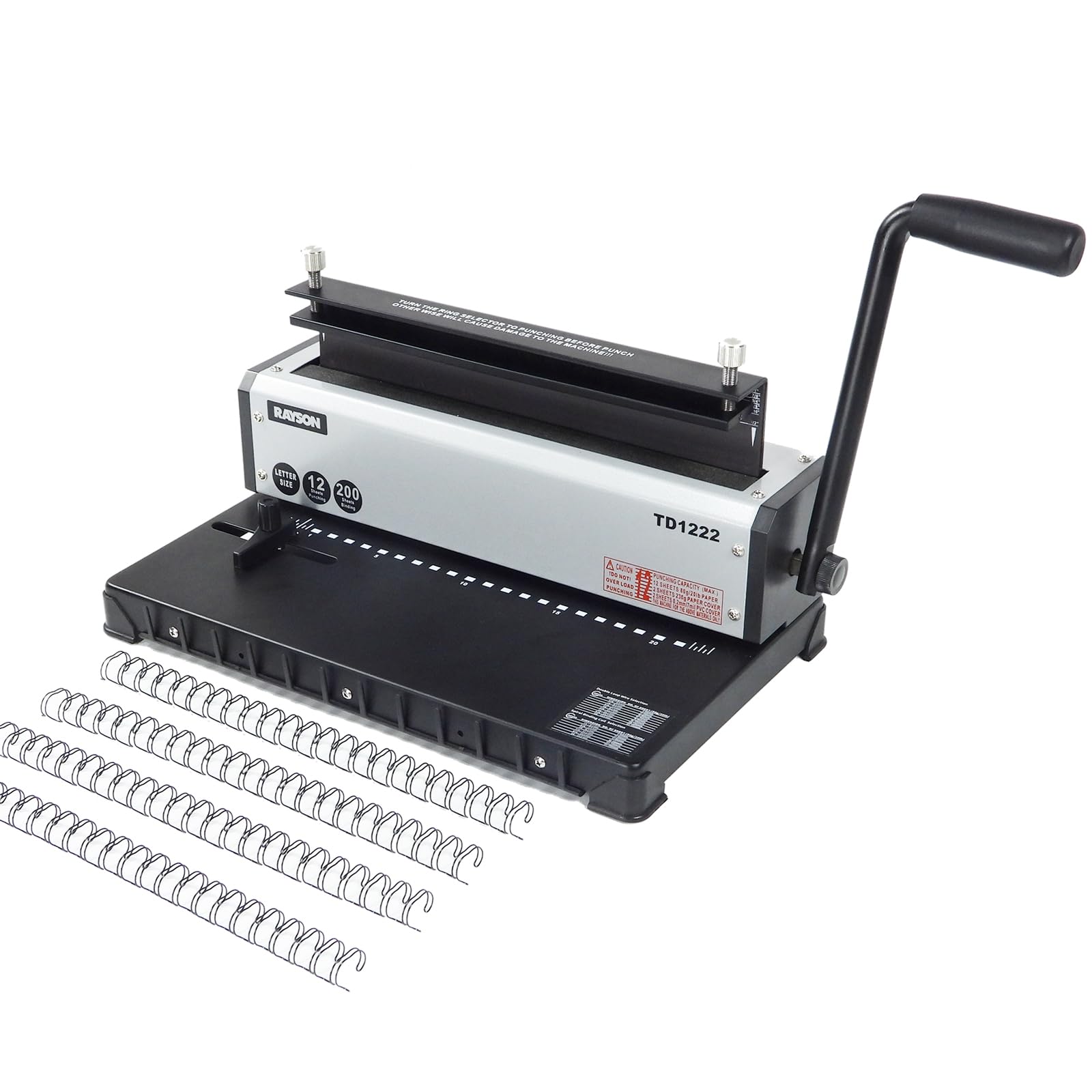 Rayson TD1222 Wire Binding Machine - 2:1 Pitch Rectangular Hole Punch, 220 Sheet Binding & 12 Sheet Punching Capacity for Office, School, and Document Binding Projects