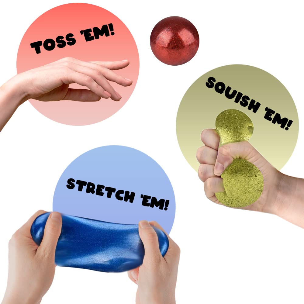 ArtCreativity Squeezy Sticky Stress Balls - Set of 6 Metallic Textured Fidget Toys for Kids & Adults | Anxiety Relief, Sensory Therapy & Party Favors | Perfect for Classrooms, Office Stress Relief & Pinata Stuffers