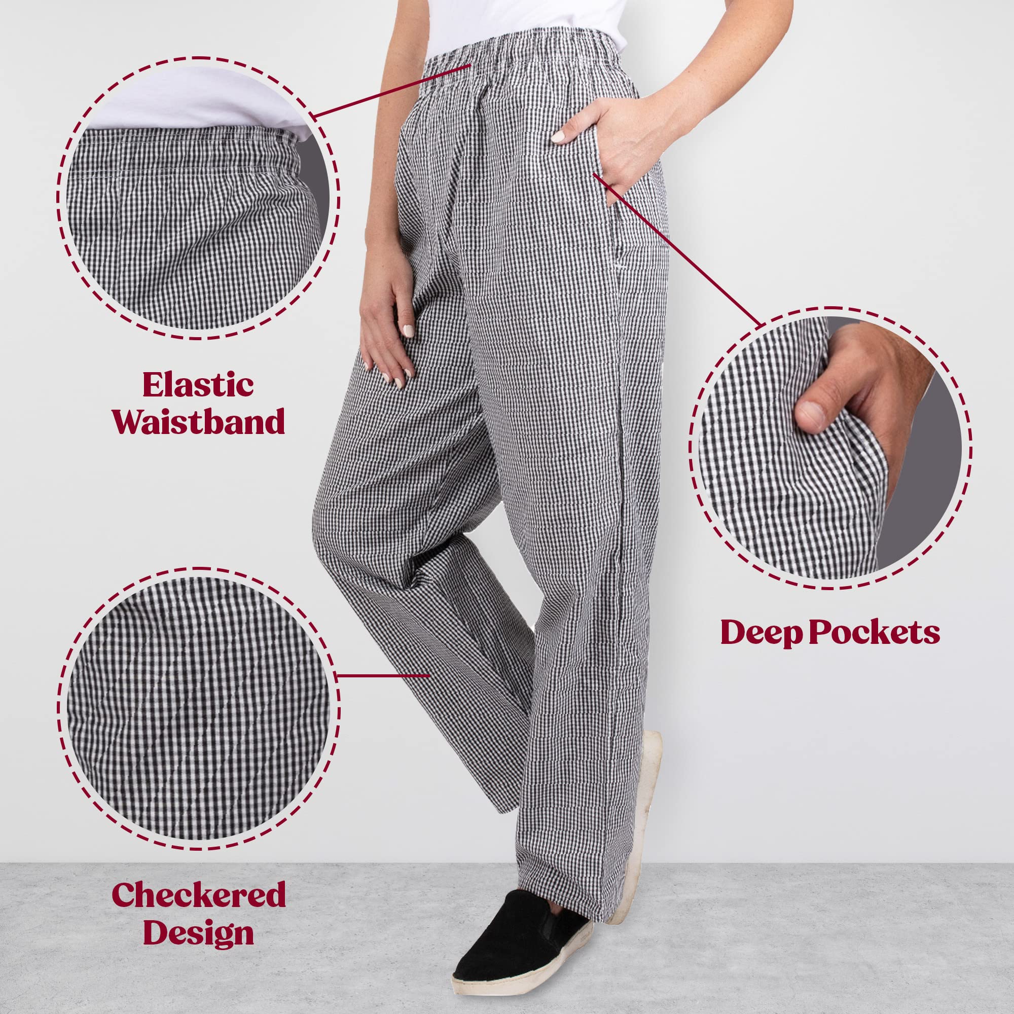 Professional Chef Pants for Adults - Bulk Pack (5-Pack) - Durable & Comfortable Kitchen Workwear for Chefs, Cooks & Culinary Professionals