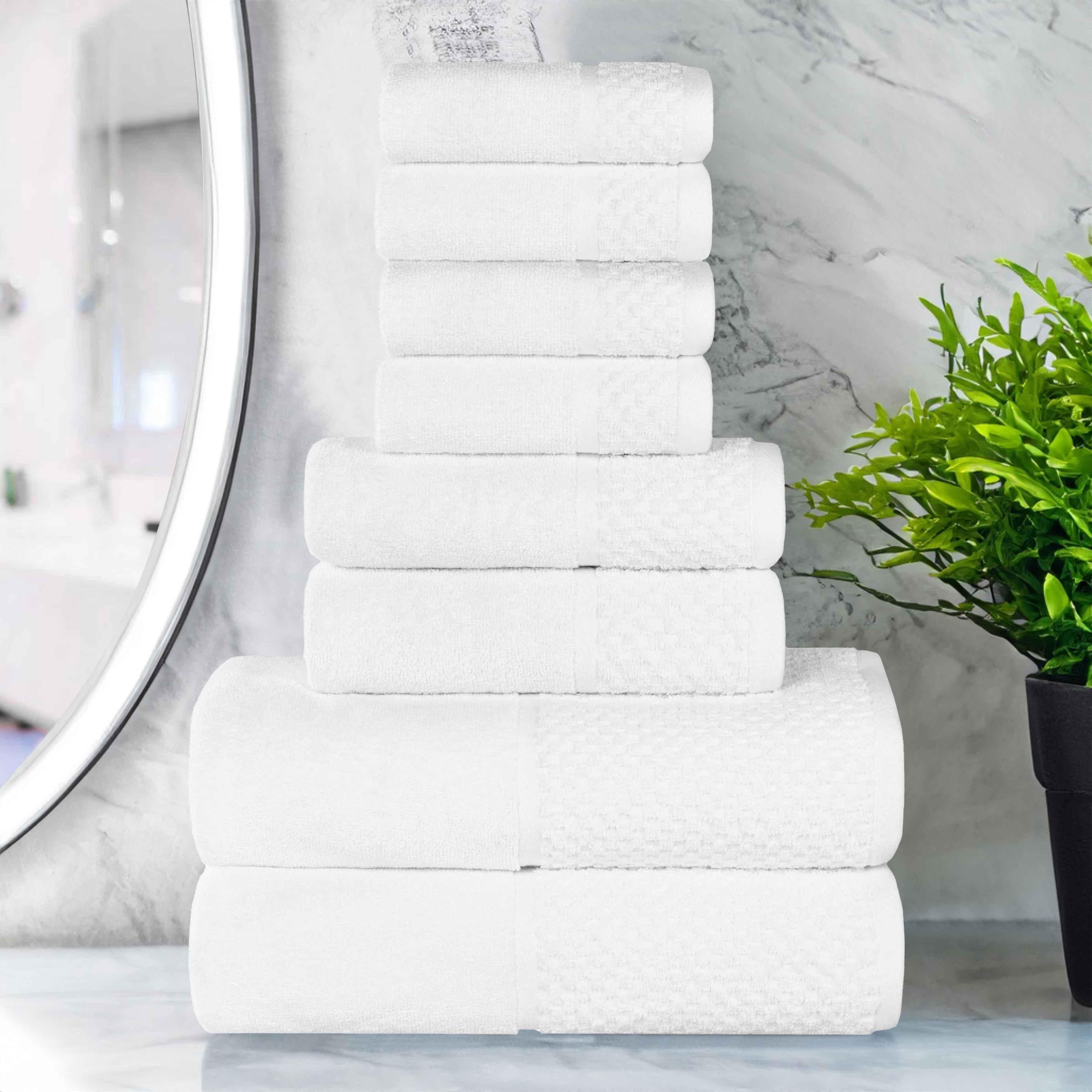 Premium 8-Piece Cotton Jacquard Towel Set - Solid & Two-Toned Colors for Bath, Spa & Guest Use - Soft & Absorbent Luxury Towels for Home & Hotel