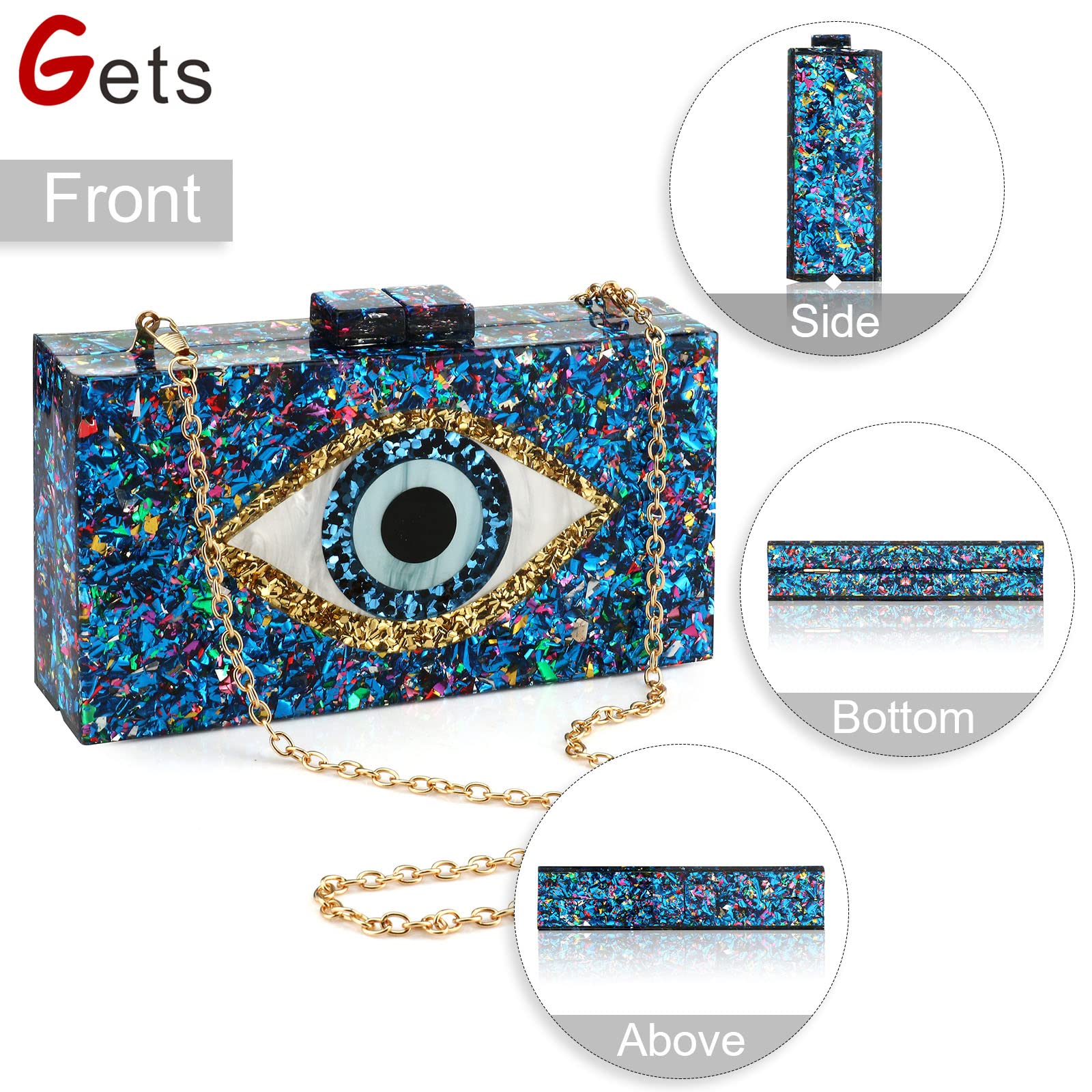 Stylish Acrylic Clutch Purse for Women - Glitter Evening Bag in Multicolor - Elegant Perspex Box Clutch & Crossbody Handbag - Perfect for Parties, Weddings, and Special Occasions