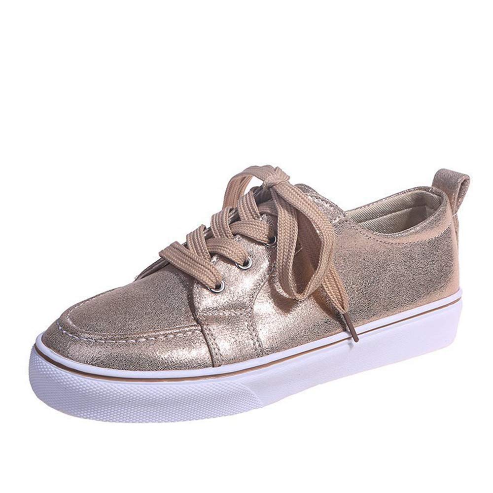 YSMIIH Women's Non-Slip Walking Shoes - Lace Up Platform Sneakers with PU Leather & Canvas - Fashion Casual Tennis Shoes for Walking, Running & Daily Wear