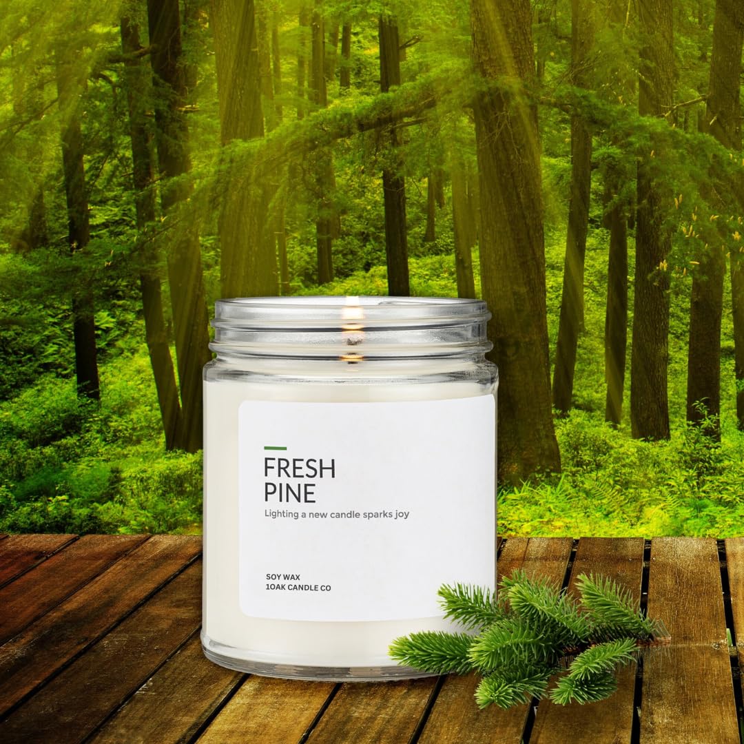 1OAK Premium Hand-Poured Soy Wax Candles - Fresh Pine Scented Candle (7oz) | Long-Lasting Home Fragrance for Relaxation, Aromatherapy & Holiday Decor