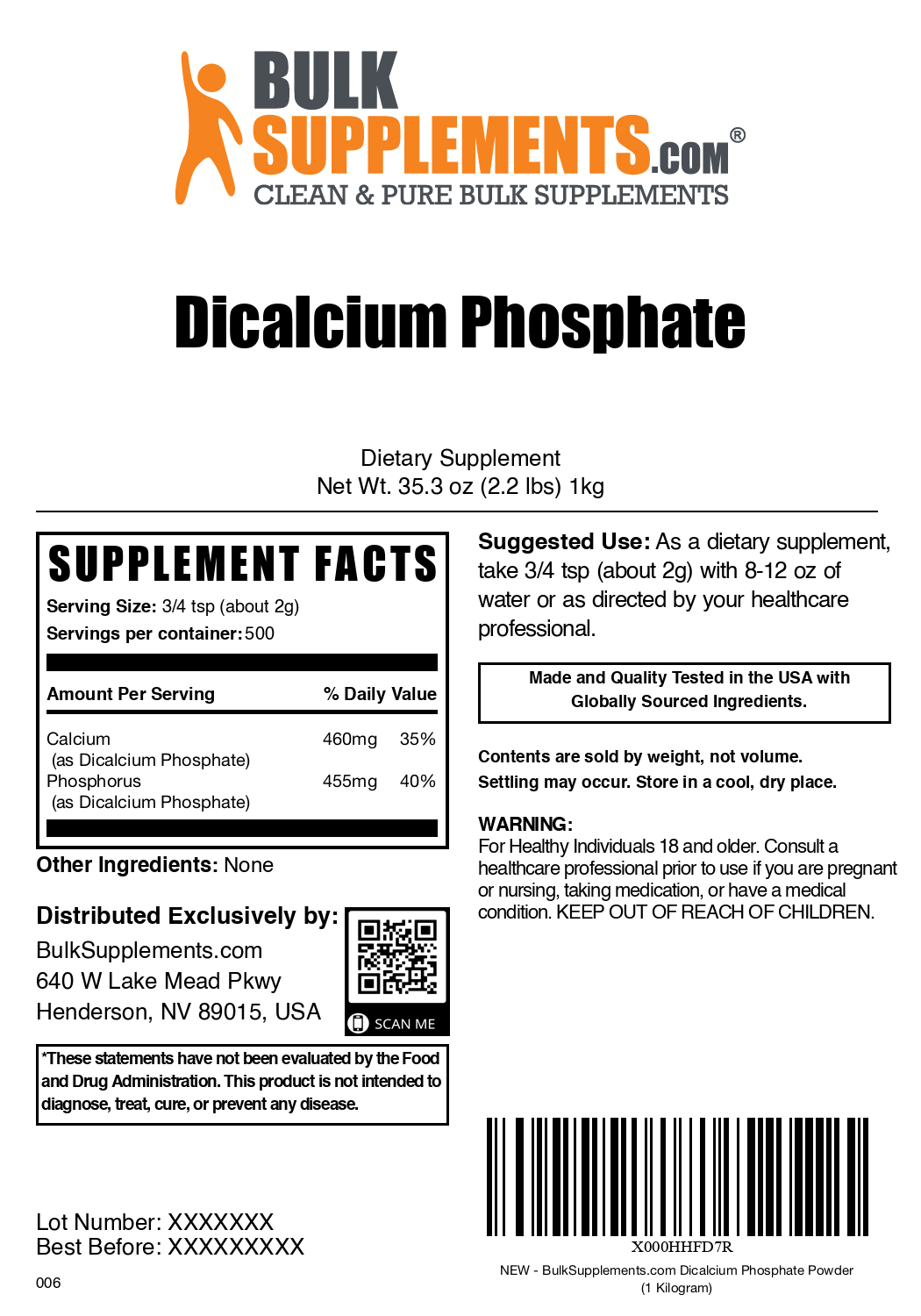 Premium Dicalcium Phosphate (DCP) Powder - Food Grade Calcium Supplement for Baking, Animal Feed & Nutrition - Supports Bone Health & Strong Teeth