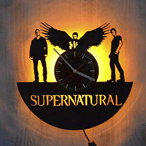 Supernatural Vinyl Light Clock - LED Wall Clock with Custom Design, Perfect for Home Decor, Christmas Gifts, and Supernatural Fans (Ideal for Bedroom, Living Room, or Office)