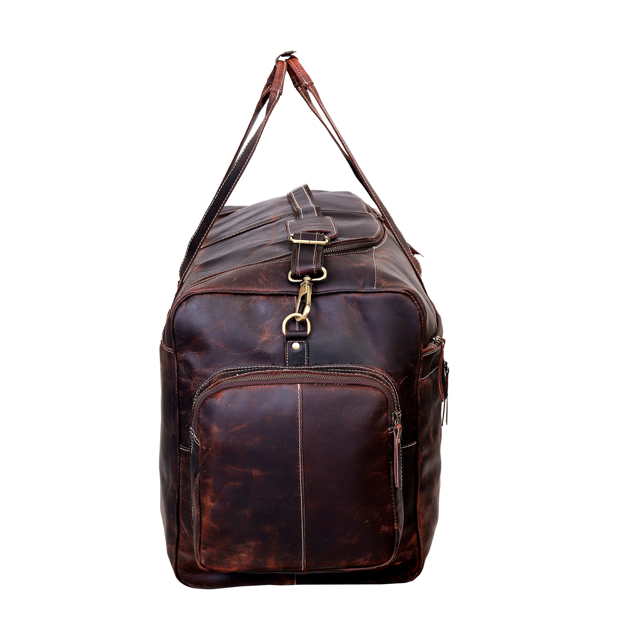 Premium Leather Duffle Travel Bag for Men & Women - 28 Inch Large Carry On Gym Sports Overnight Bag - Airline Approved Underseat Cabin Luggage for Business Trip & Weekend Getaway - Perfect Gift for Professionals (Use Cases: Gym, Business Travel, Weekend Trips, Sports Events)