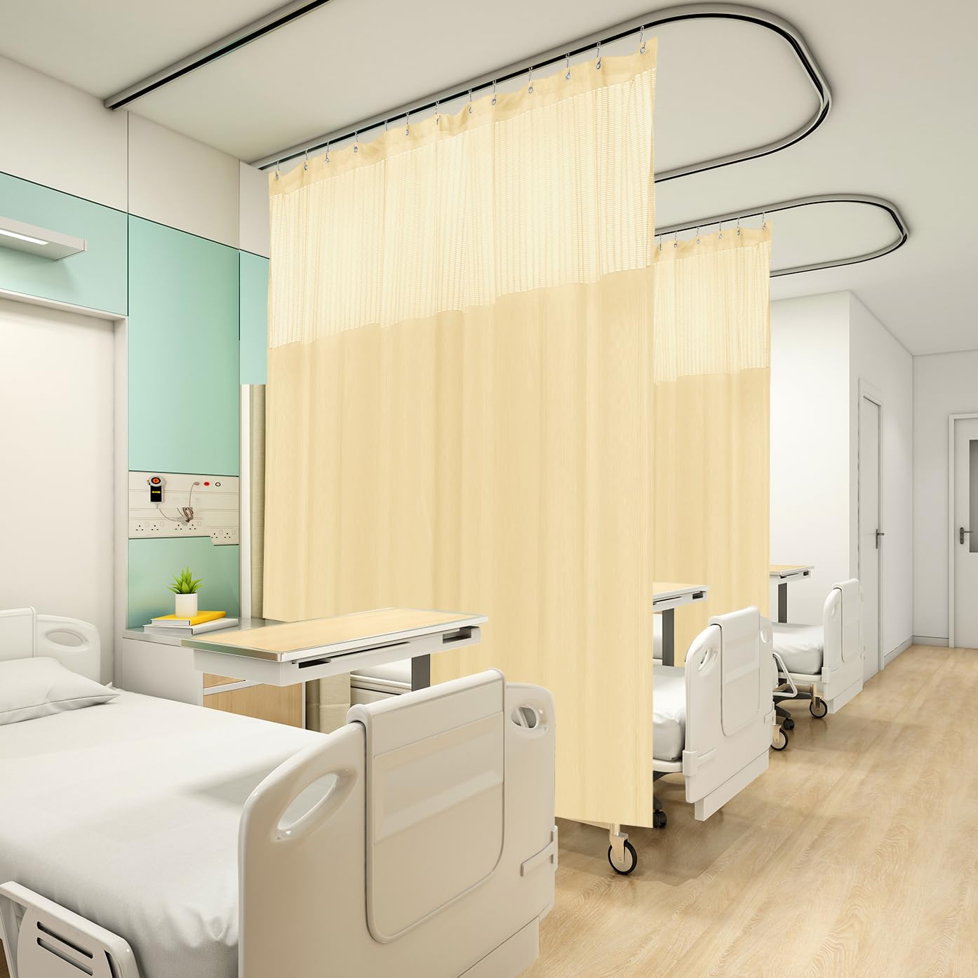 Flame Retardant Hospital Privacy Curtain with Grommets - 12x8FT Medical Room Divider for Clinics, Labs & Schools (1 Panel, Beige) - Ideal for Patient Privacy, Infection Control & Space Partitioning