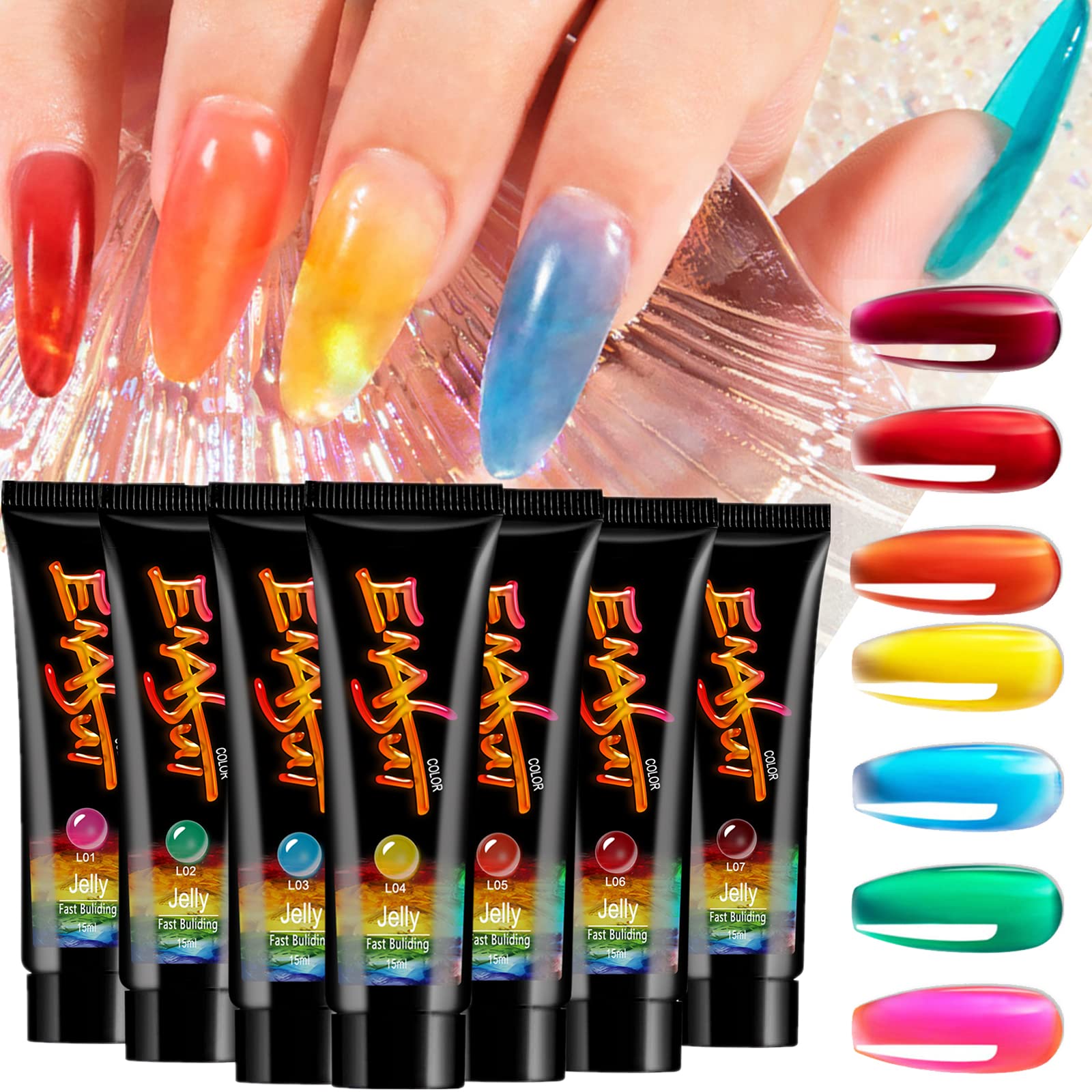 17Pcs Nail Extension Gel Kit with Crystal Jelly, Base Coat, Top Coat & Slip Solution - Professional Poly Nail Art Enhancement Set for Salon & Home Manicure