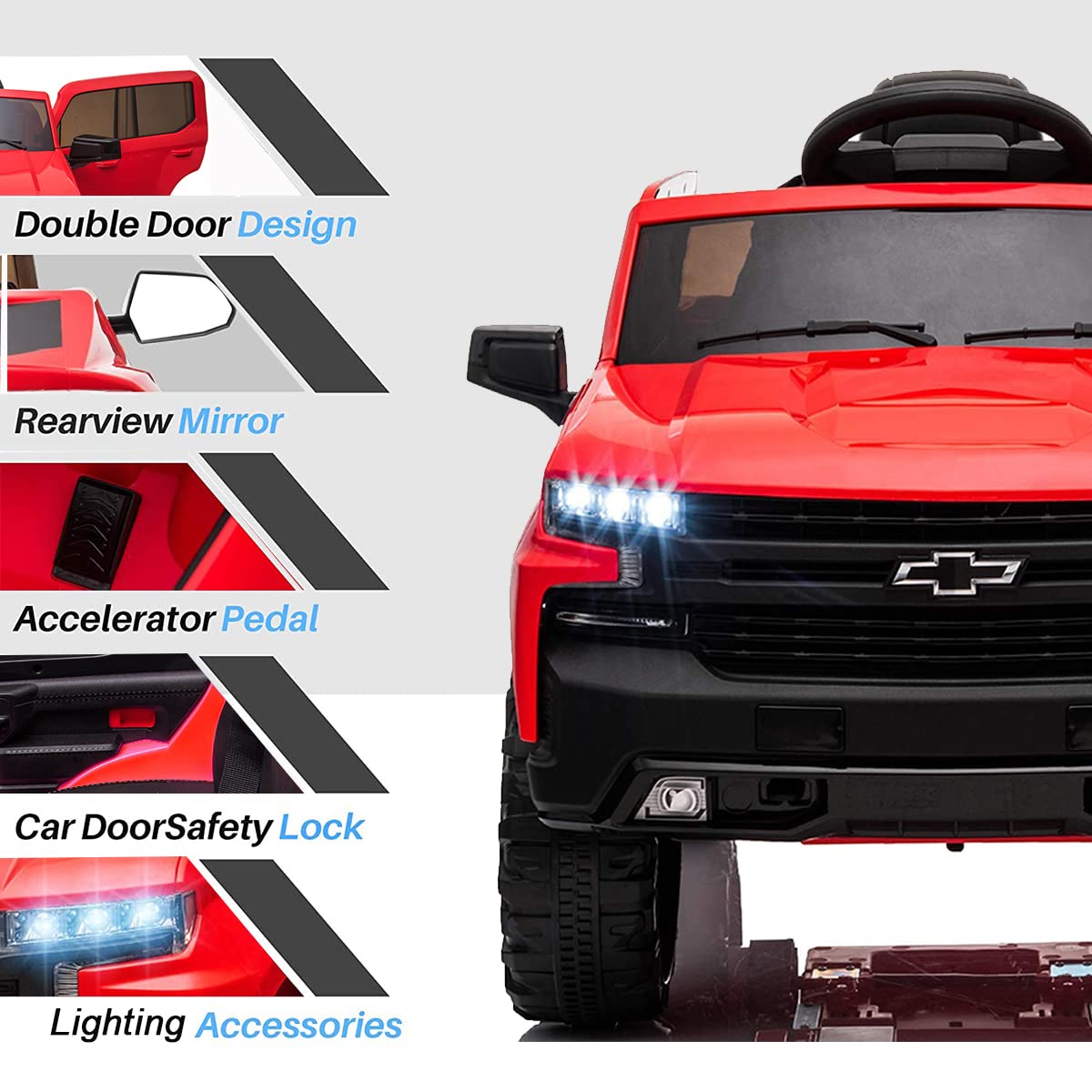 Licensed Chevrolet Kids Electric Ride-On Truck Toy - 12V Battery-Powered with LED Lights, MP3 Player & Storage - Realistic Red Electric Car for Toddlers & Children (Great for Birthday Gifts, Outdoor Play & Driveway Fun)