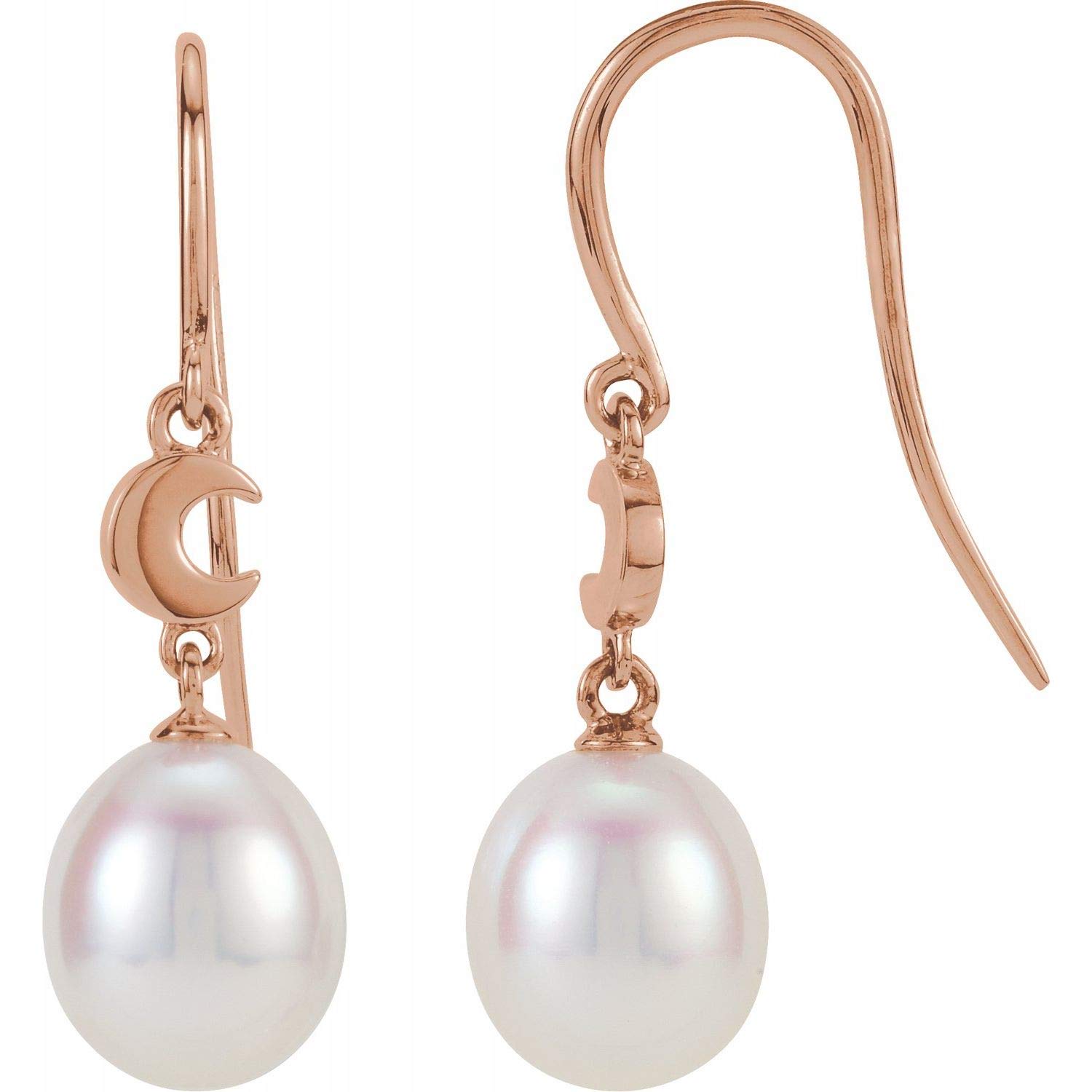 14K Rose Gold Freshwater Cultured Pearl Moon Dangle Earrings - Elegant Fine Jewelry Gift for Women, Bridesmaids & Special Occasions | Valentine's Day, Anniversary, Birthday & Wedding Gift Idea