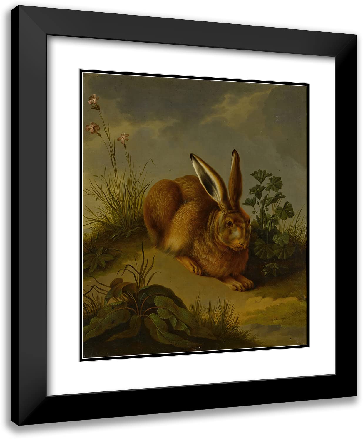 German School 20x23 Black Modern Frame with Double Matted Museum Art Print - A Hare Among Plants and Grasses (Circa 1800) - Perfect for Living Room, Office or Gallery Wall Decor