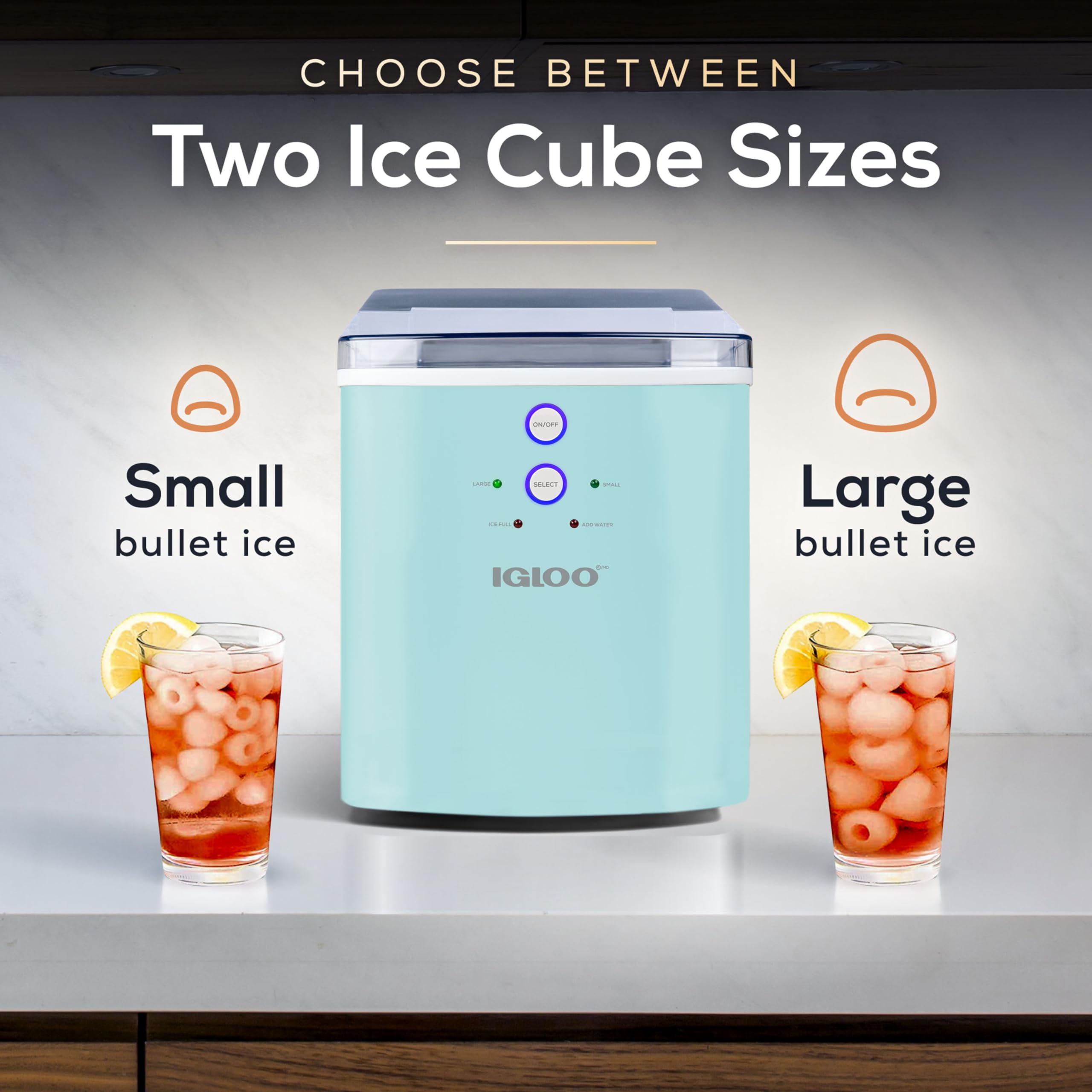 Igloo Electric Countertop Ice Maker Machine - Automatic Portable Ice Cube Maker with Scoop & Basket - Makes 33 lbs of Ice in 24 Hours - Perfect for Iced Coffee, Cocktails, Parties & Home Bars (Aqua)