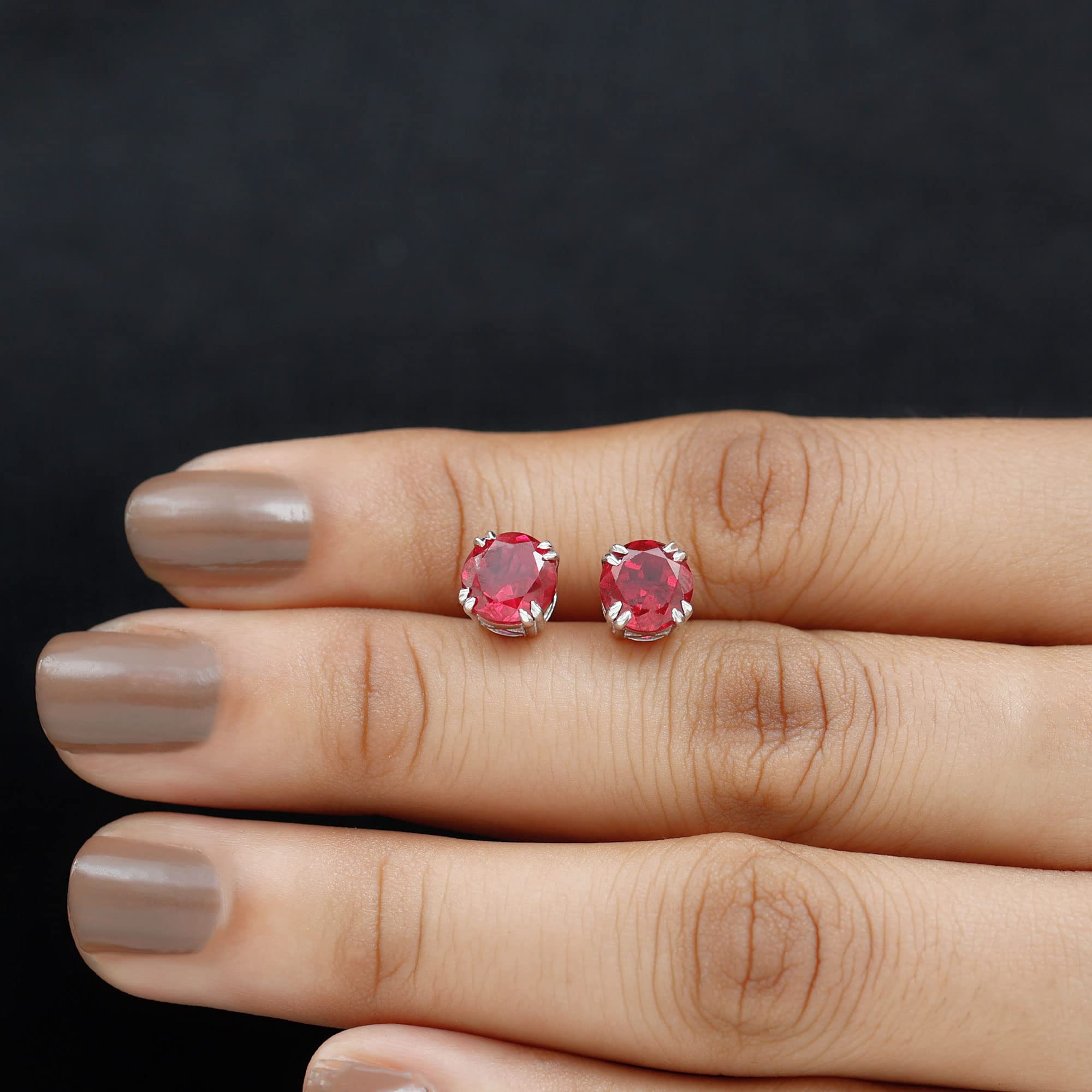 Certified 7mm Round Lab-Grown Ruby Stud Earrings - AAAA Quality Screw Back Earrings for Women (Perfect Gift for Birthday, Anniversary & Special Occasions)