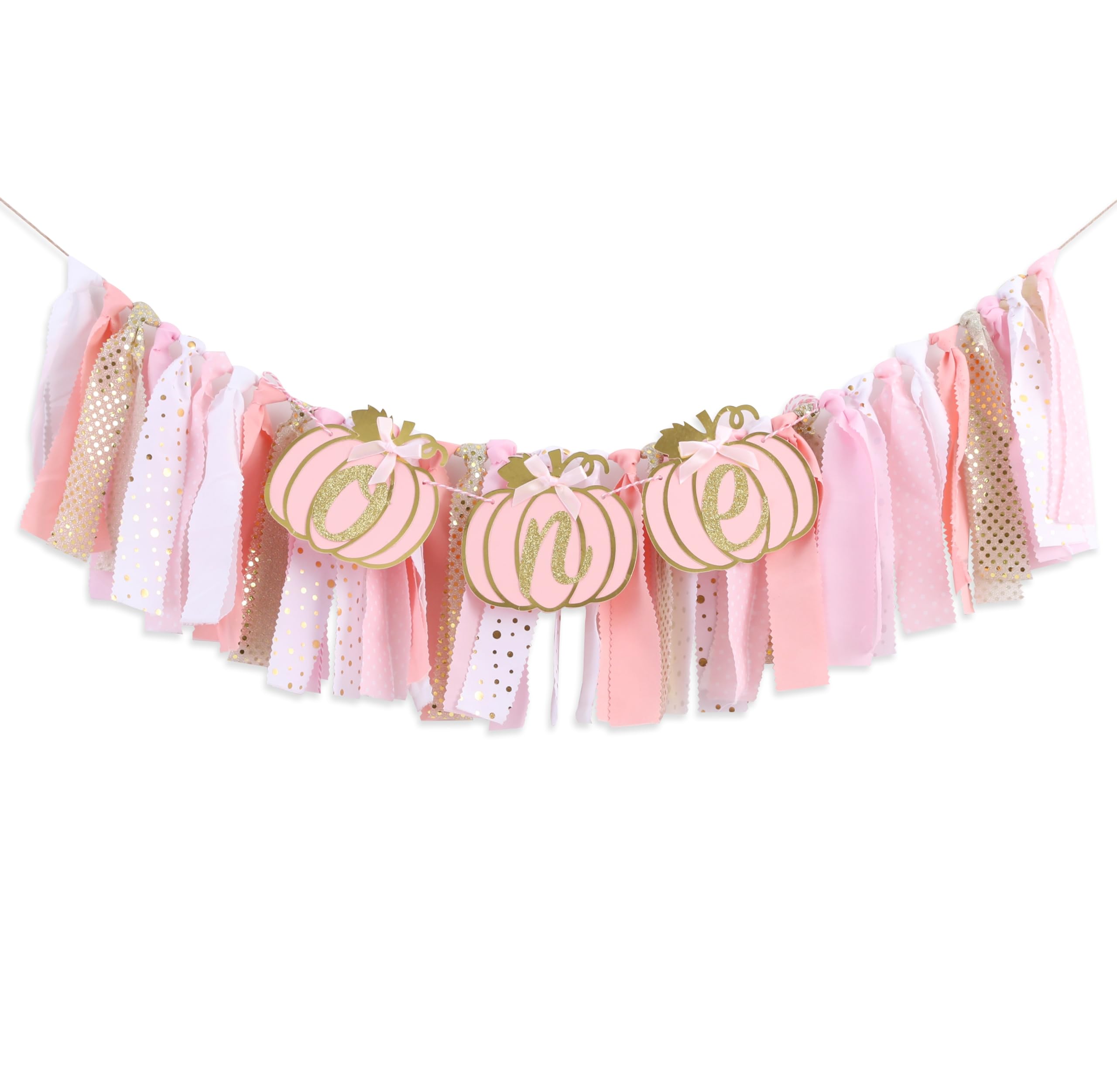 Pumpkin Highchair Banner for 1st Birthday - Pink Gold First Birthday Decor, Baby Girl Shower Party Supplies | Perfect for Fall Birthday Celebrations, Pumpkin-Themed Nursery Decor & Photoshoot Backdrops